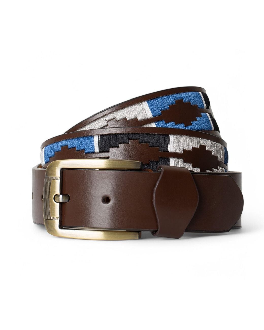 Woodland Leathers Brown Polo Leather Belt With Colourful Embroidered Stitching for men