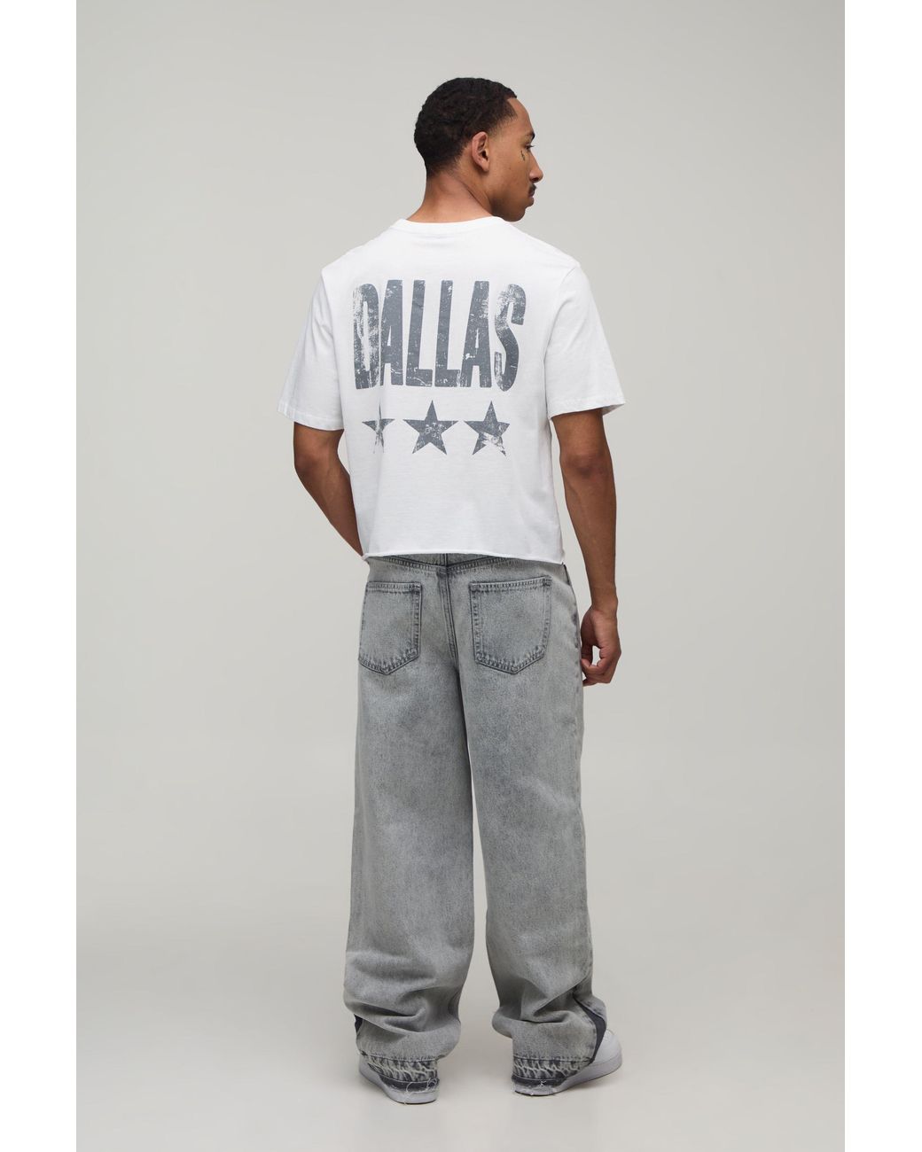 BoohooMAN Gray Star Patchwork Relaxed Fit Jeans for men