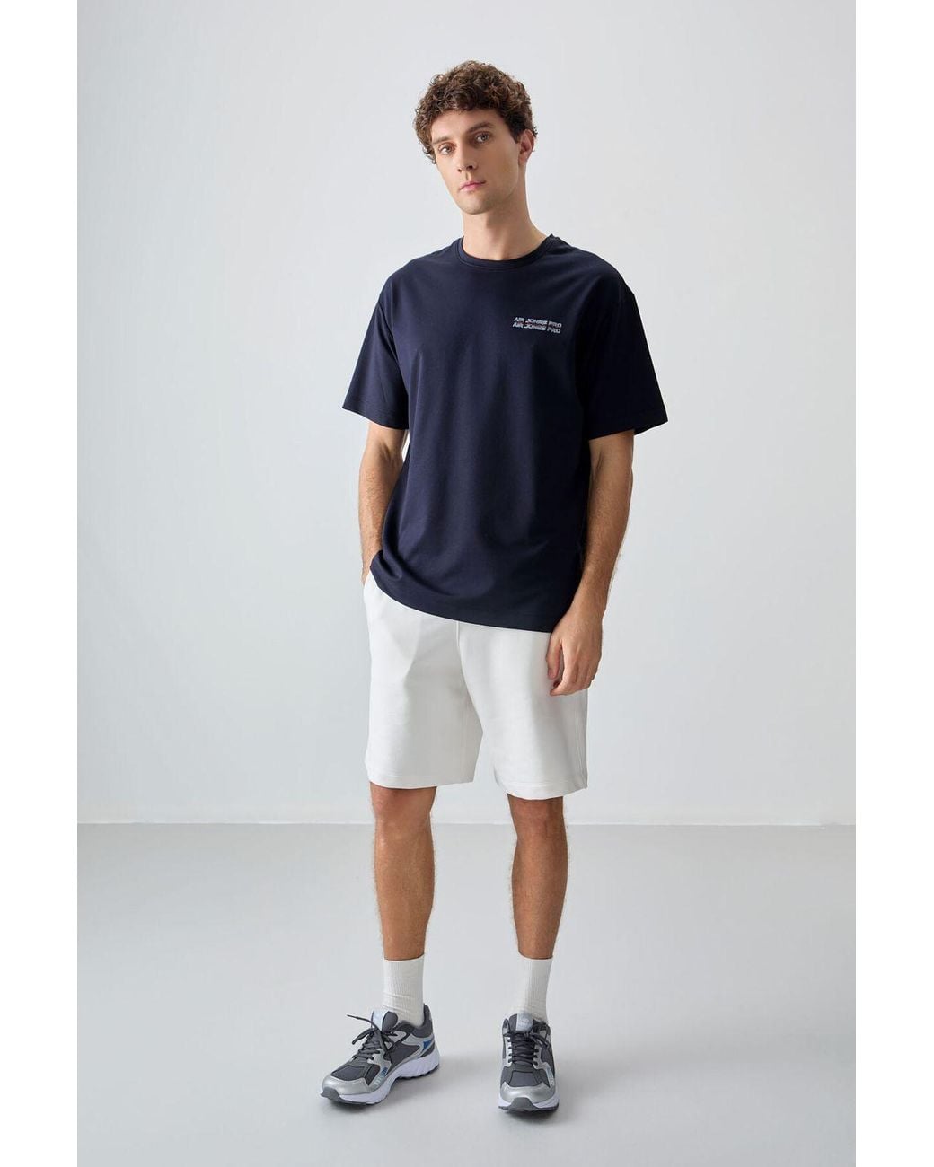 TOMMY LIFE Blue Oversized Printed Cotton Jersey T-Shirt for men