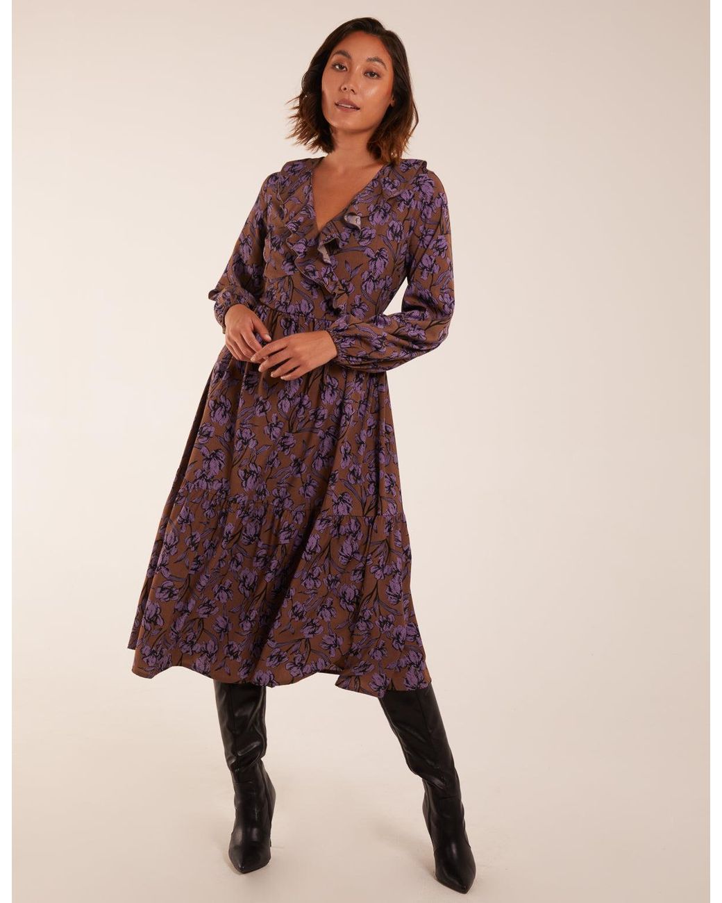 Blue Vanilla Purple Ruffle Wrap Midi Dress