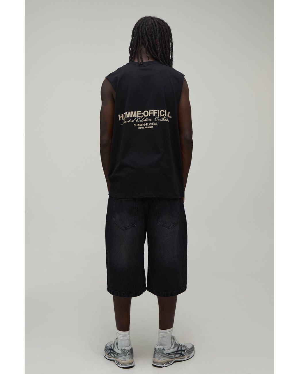 BoohooMAN Black Oversized Homme Rubber Print Tank for men