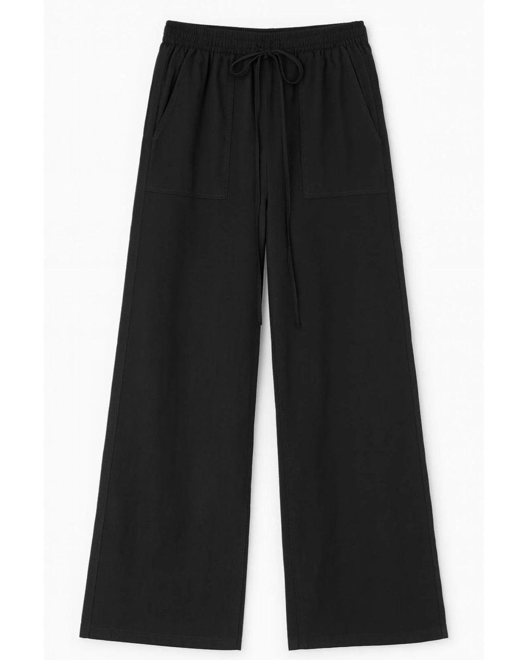 MixRay Black Mid Waist Straight Leg Cotton Pants With Tie Closure