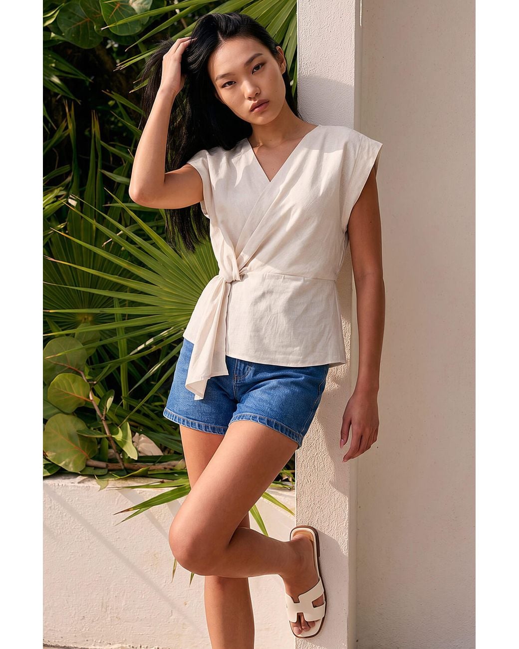 Roman Gray Drape Front Side Tie Top