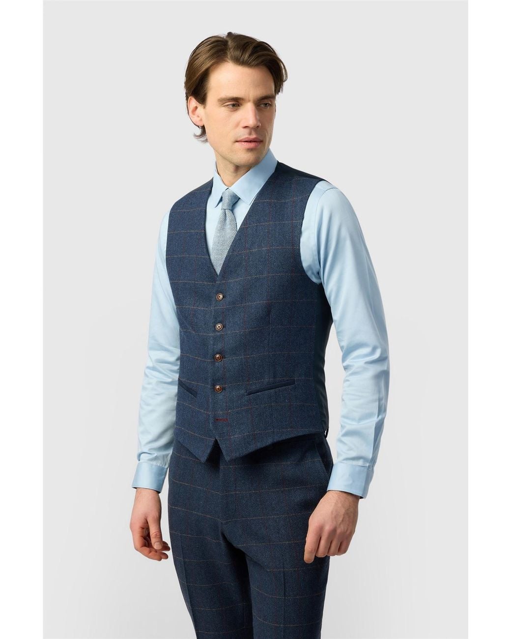 Antique Rogue Blue Single Breasted Five Button V-Neck Tailored Suit Waistcoat for men