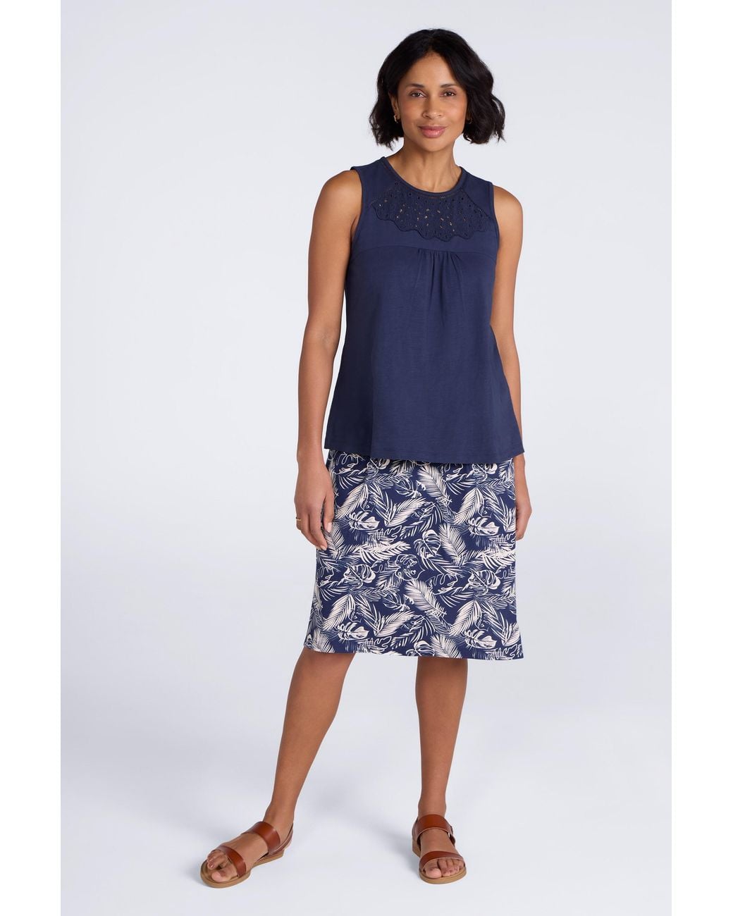Mountain Warehouse Blue 'Palma' Broderie Vest 100% Cotton Lightweight Breathable Summer Sleeveless Top