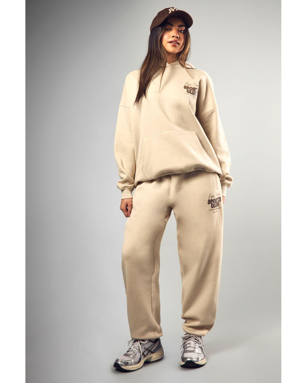 Boohoo Natural Dsgn Studio Sports Bubble Slogan Cuffed Oversized Jogger