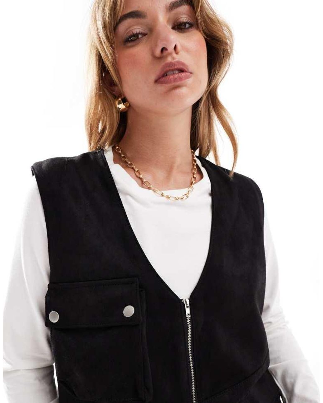 ASOS Black Suedette Relaxed Gilet With Hardware Details
