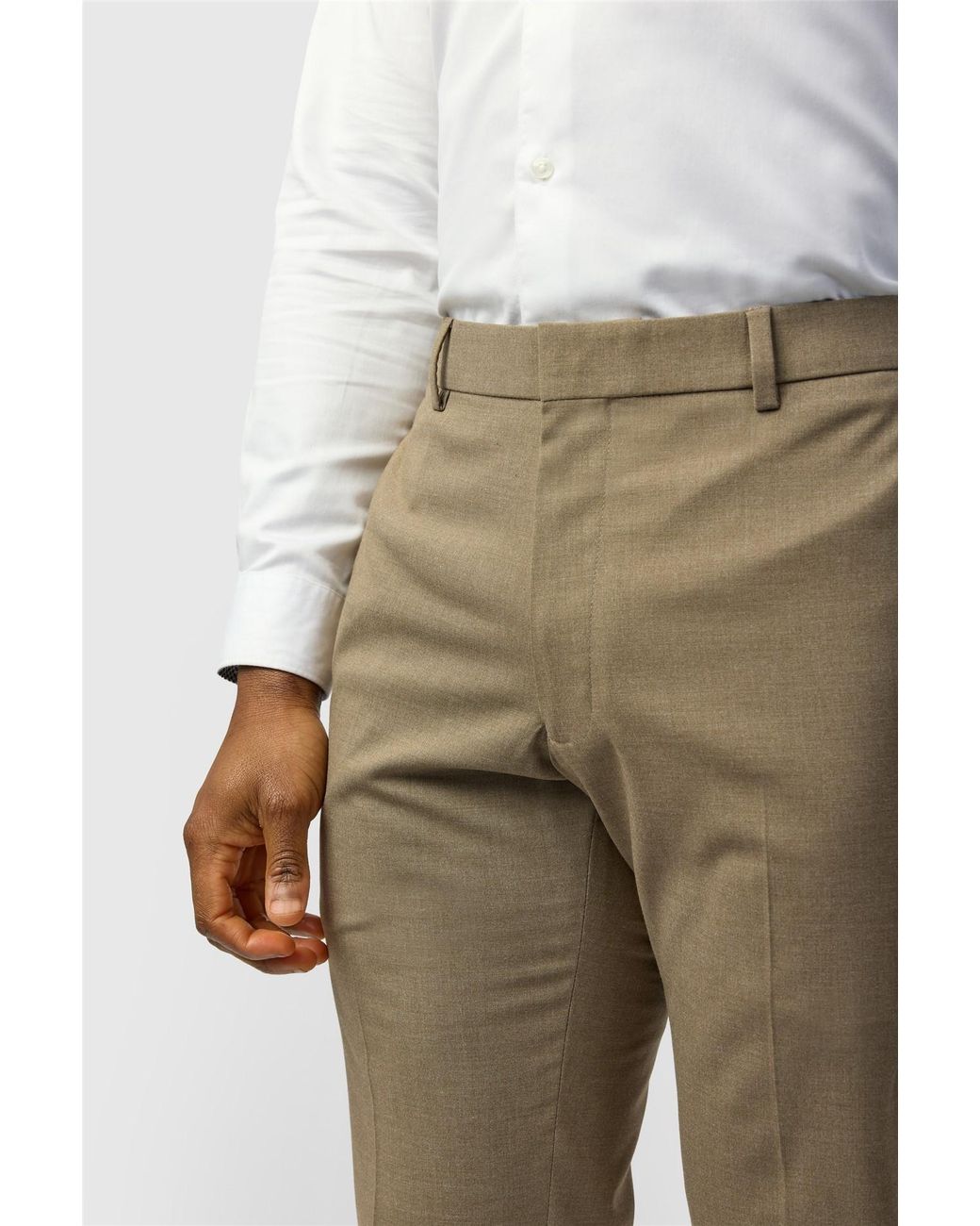 Limehaus Natural Flat Fronted Slim Fit Suit Trousers for men