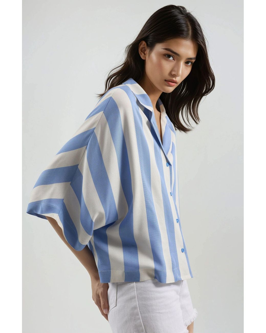 Busem Blue Relaxed Fit Striped Button-Up Shirt