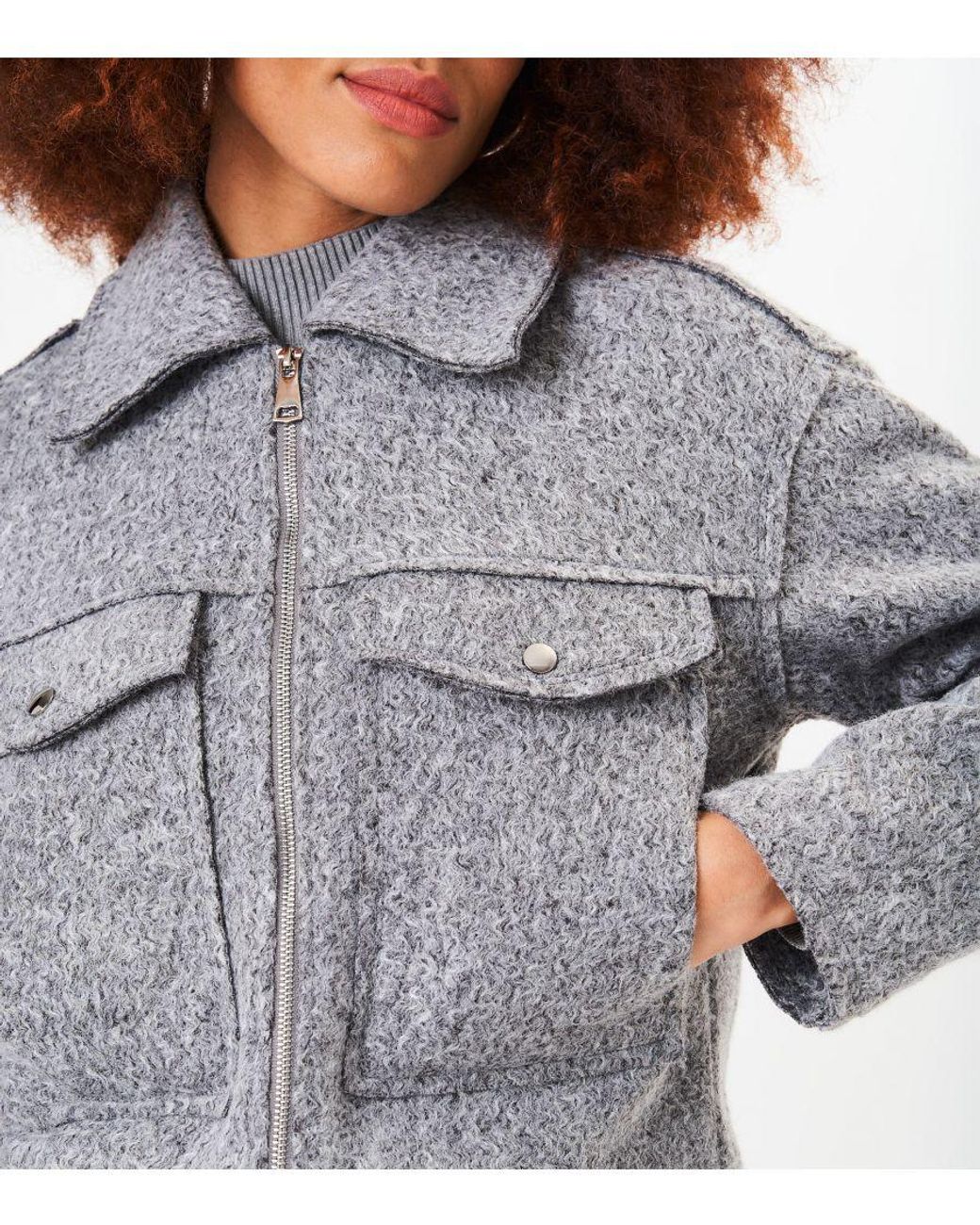 Gini London Gray Cropped Wool Blend Jacket