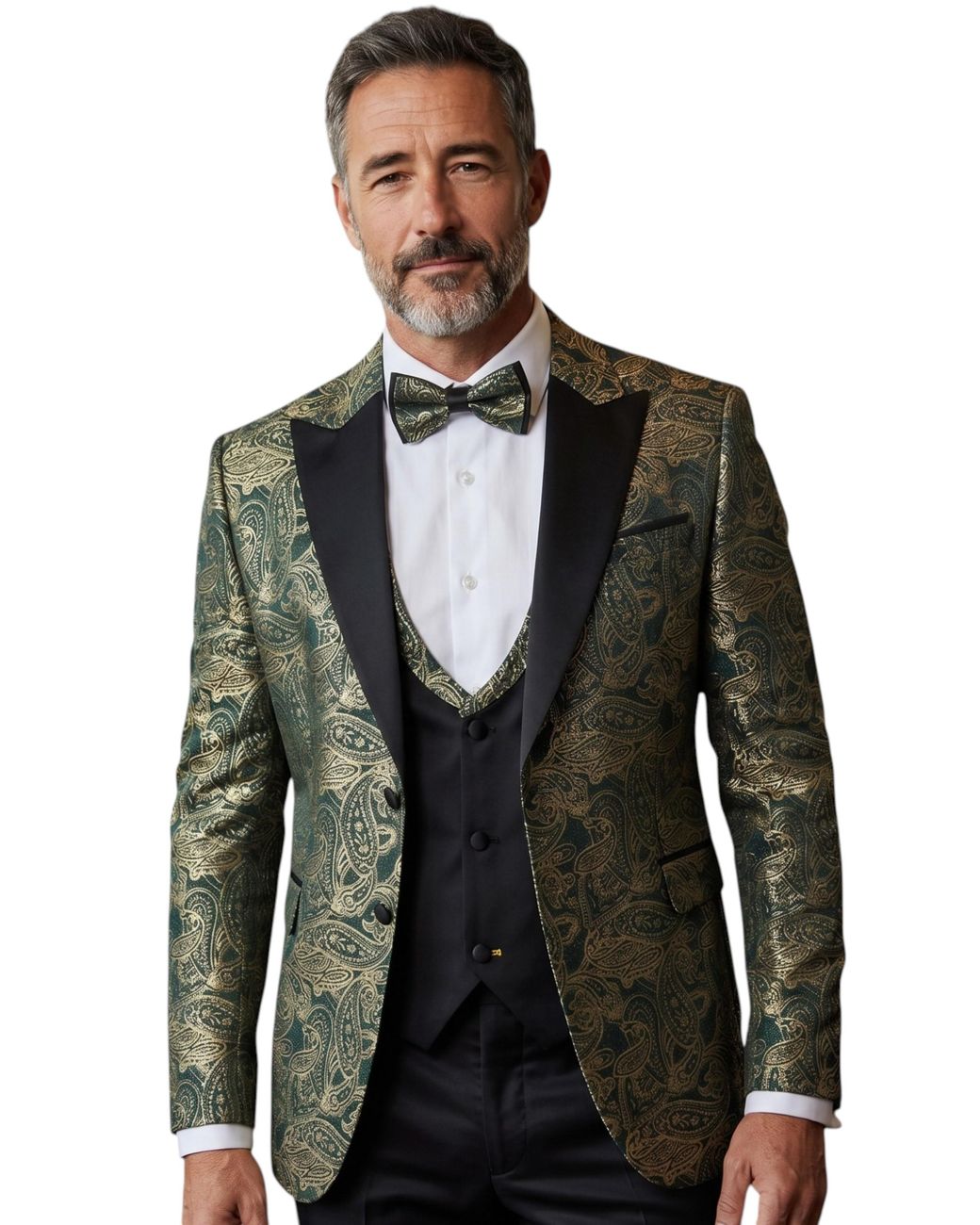 TruClothing Black 4 Piece Paisley Tailored Fit Wedding Suit for men