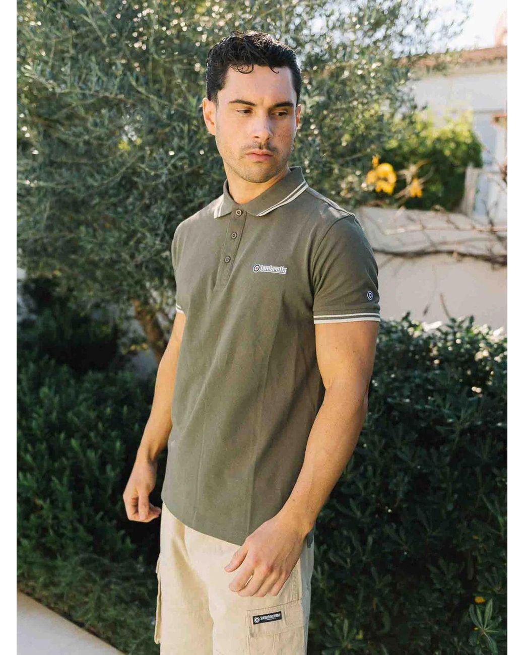 Lambretta Green Oatmeal Twin Tipped Polo Shirt for men