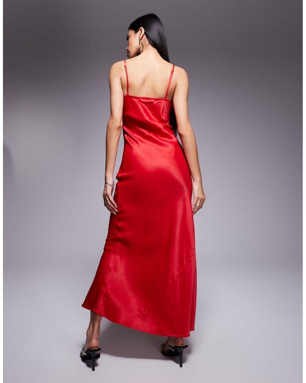 Never Fully Dressed Red Embellished Hotfix Satin Maxi Dress