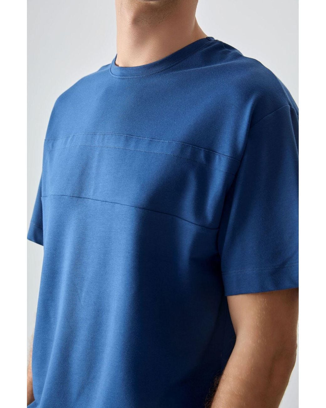 TOMMY LIFE Blue Oversized Crew Neck T-Shirt for men