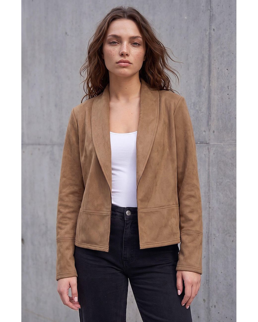 Roman Brown Petite Faux Suede Jacket