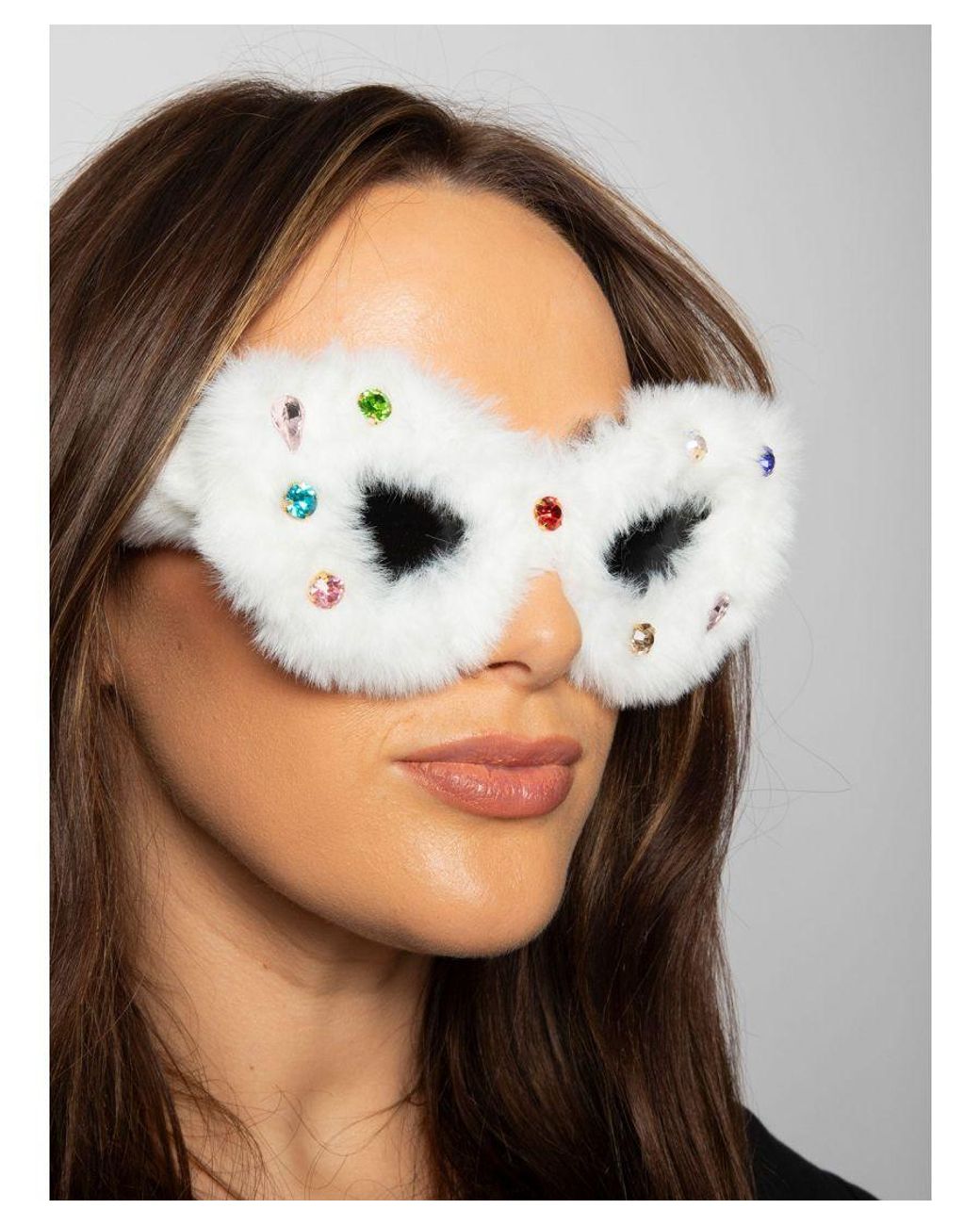 SVNX Blue Faux Fur Cateye Sunglasses With Multicoloured Gems
