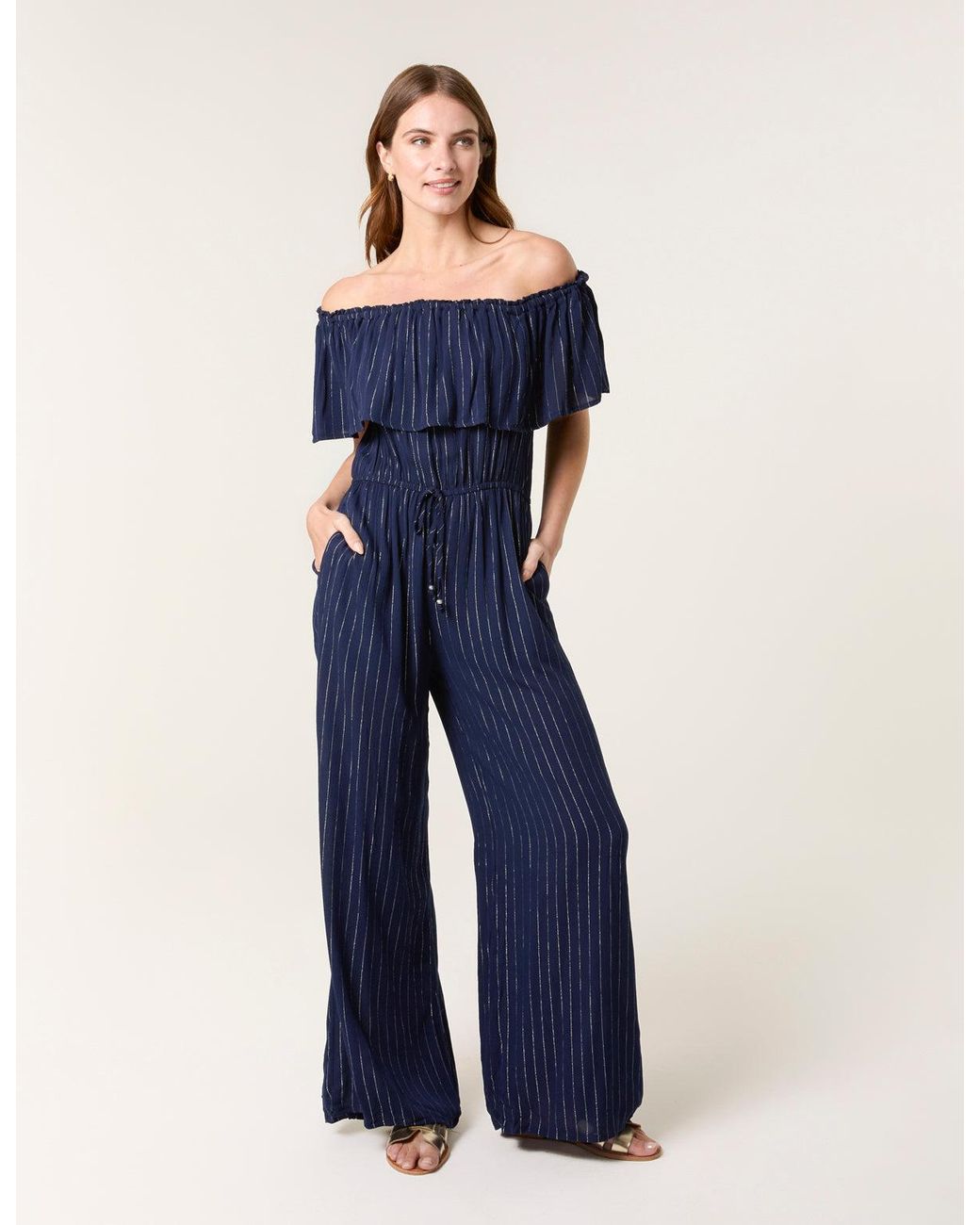 Blue Vanilla Blue Bardot Tie Waist Jumpsuit