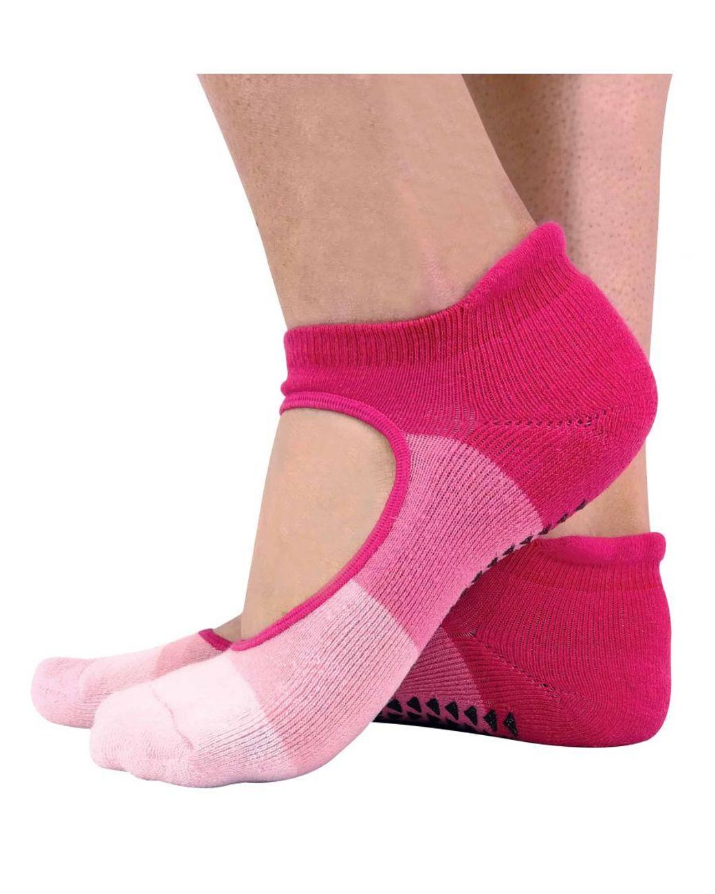 Sock Snob Pink 2 Pairs Ladies Non Slip Grip Low Cut Invisible Pilates Yoga Socks