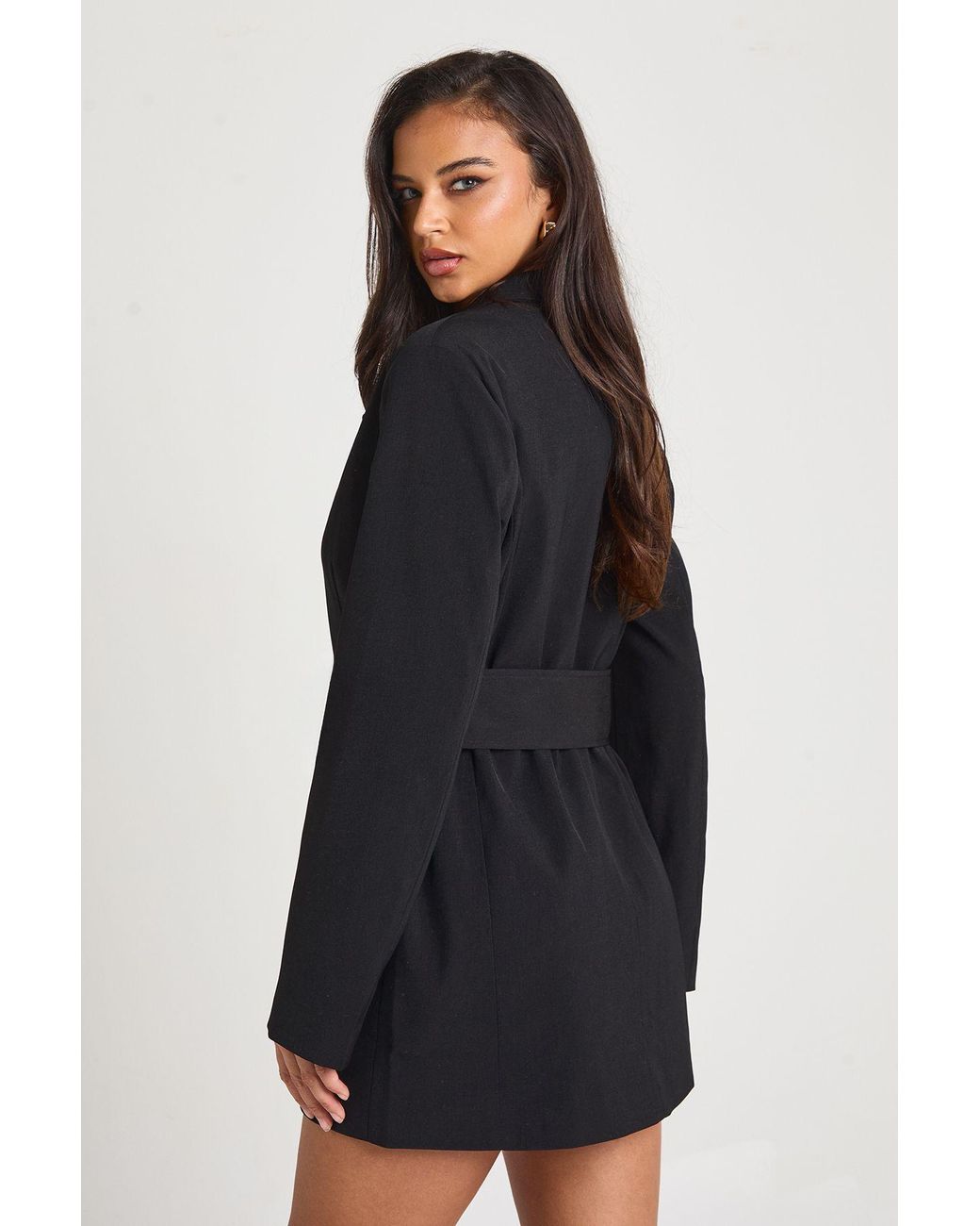 Boohoo Black Oversized Buckle Tailored Blazer Dress