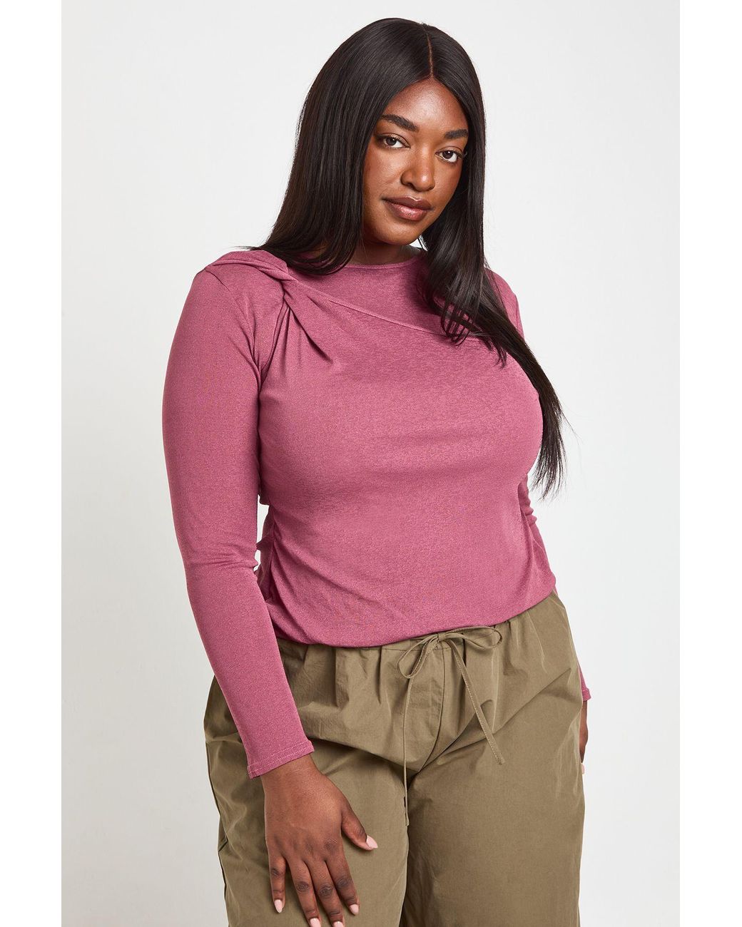 Boohoo Red Plus Double Layer Twist Long Sleeve Top