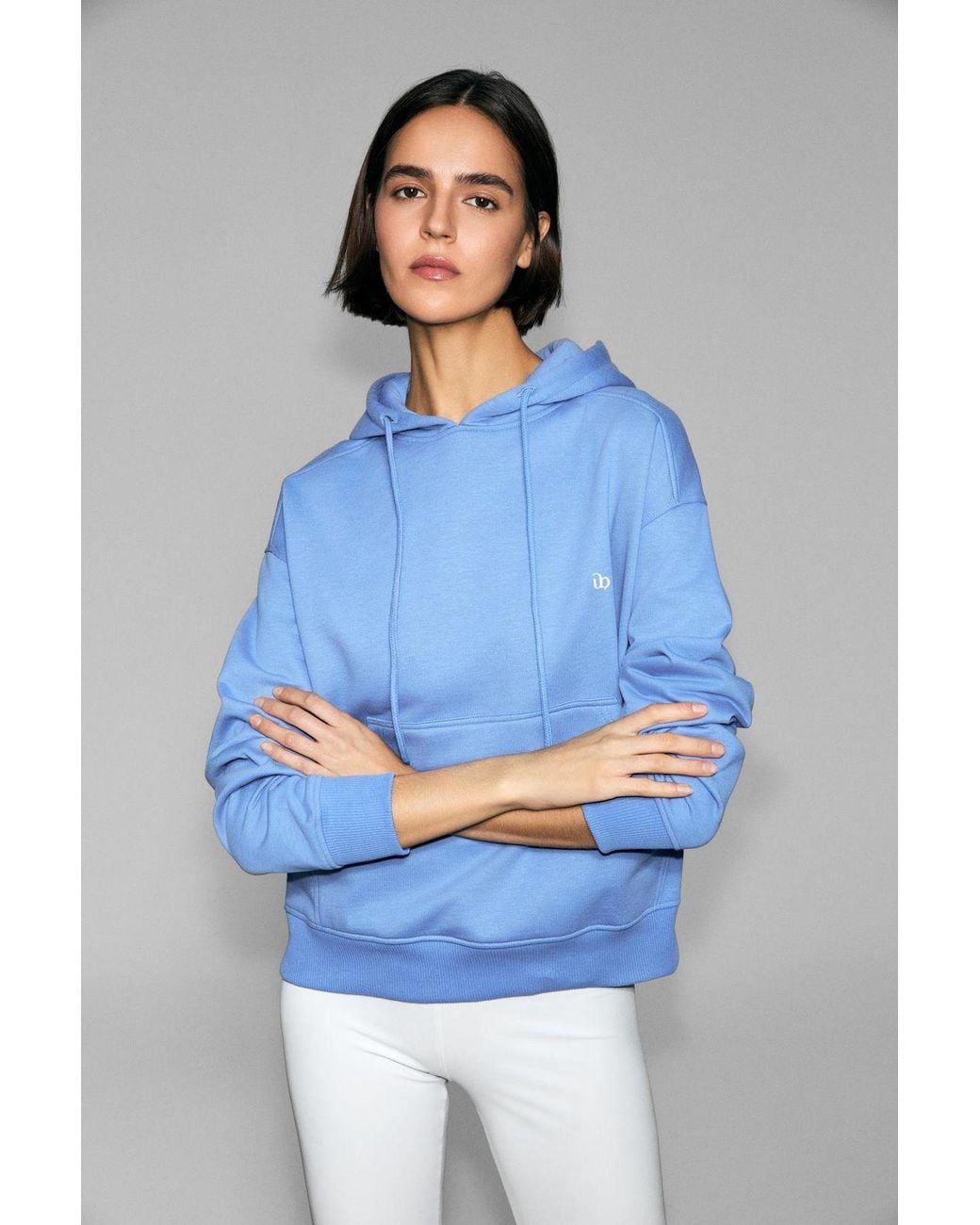 Grimelange Blue Hooded Pocket Regular Sweatshirt