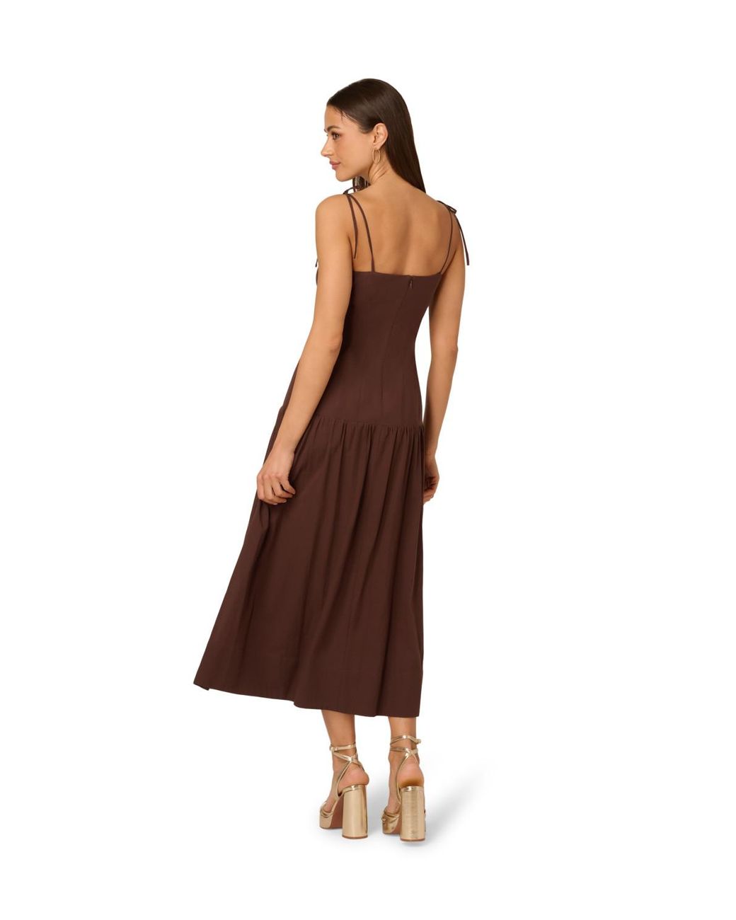 Adrianna Papell Brown Solid Midi Dress