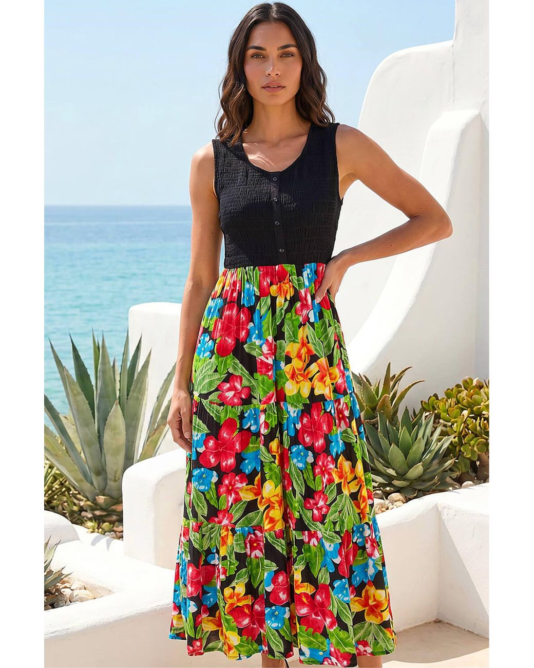 Roman Green Floral Button Front Midi Dress
