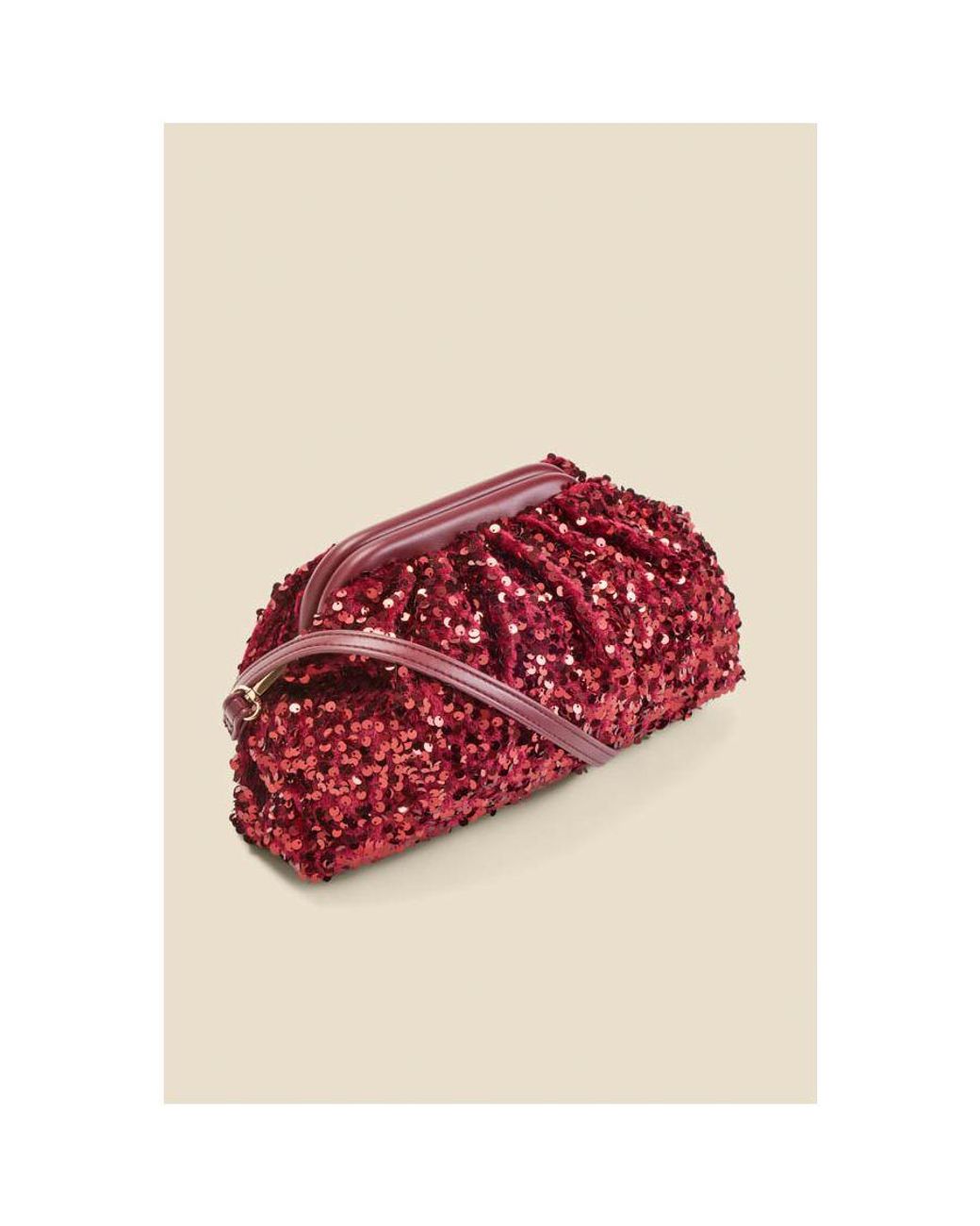 Sosandar Red Ruby Sequin Clutch Bag Metallic