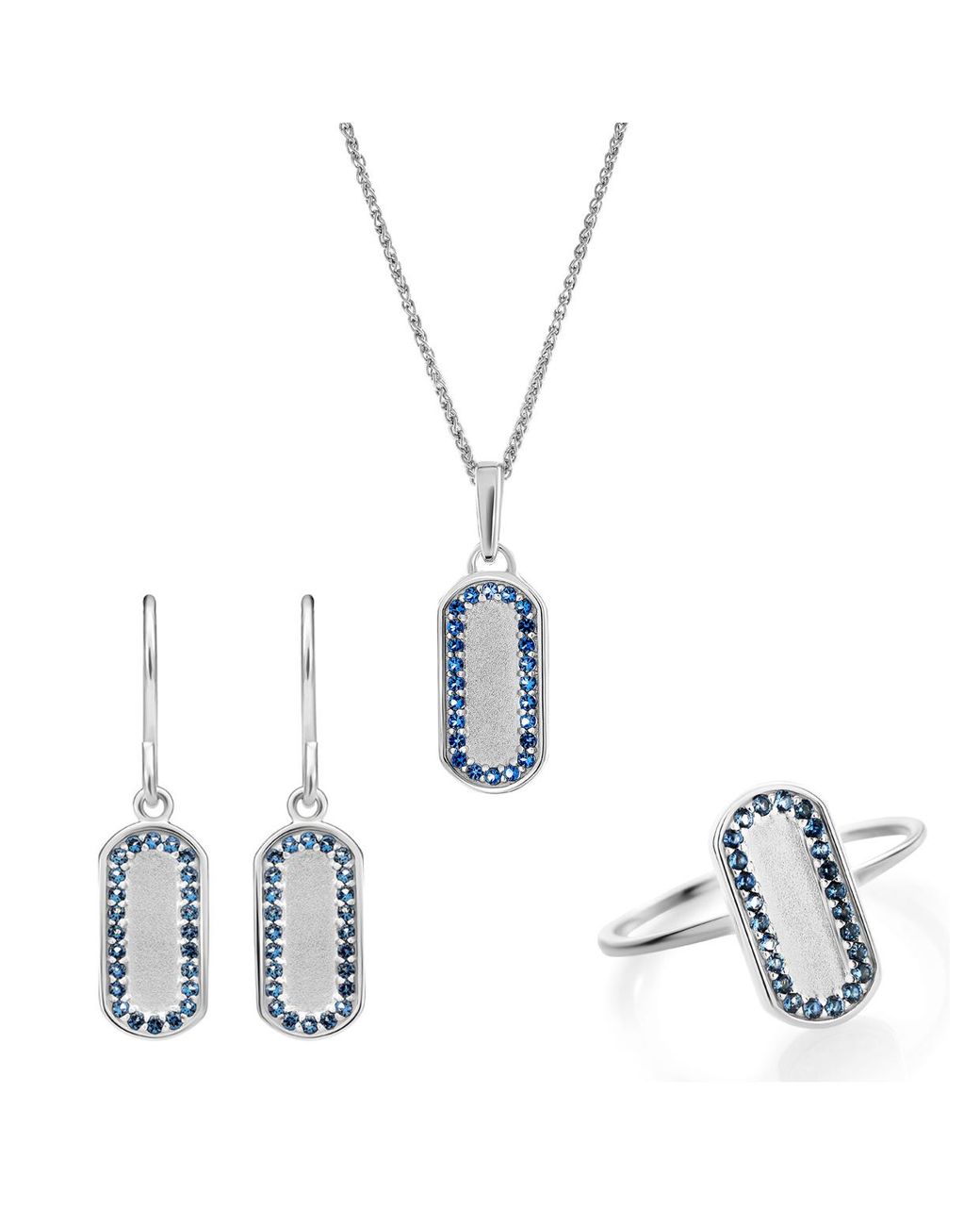 Orphelia Blue 'Malaga' 925 Sterling Set: Necklace + Earrings + Ring