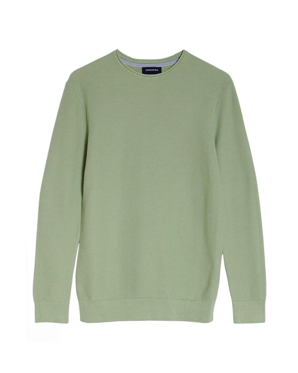 Springfield Green Roll Edge Crew Neck Spring Sweater for men