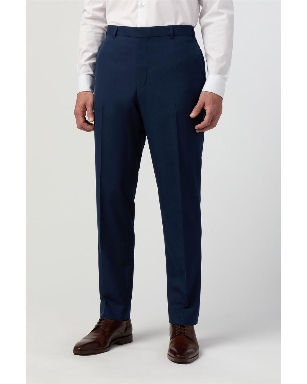 Limehaus Blue Flat Fronted Regular Suit Trousers for men