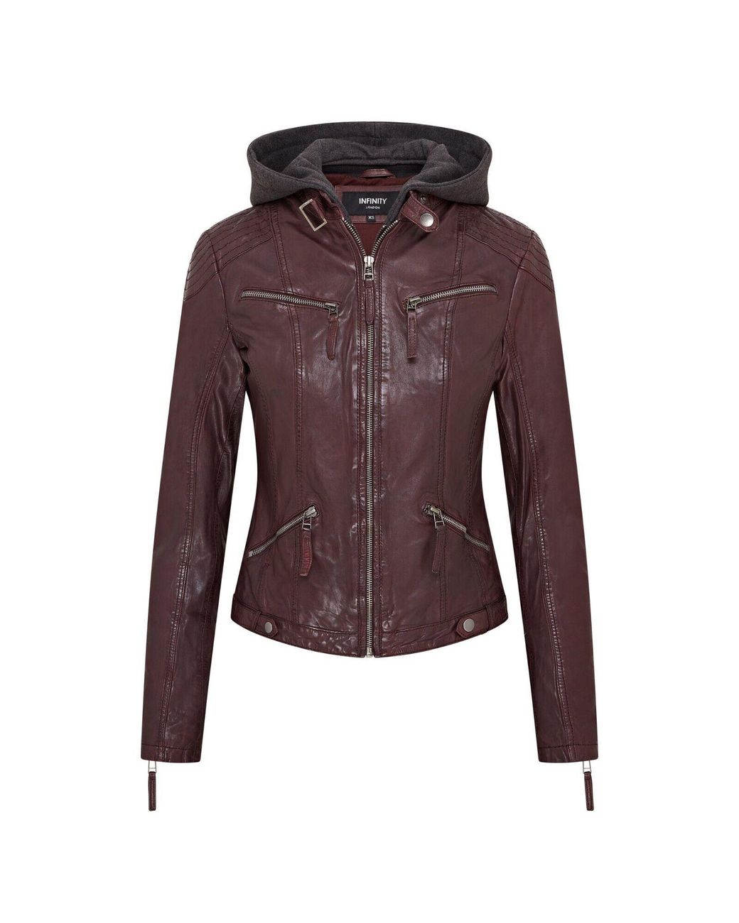 Infinity Leather Purple Hooded Classic Biker Jacket