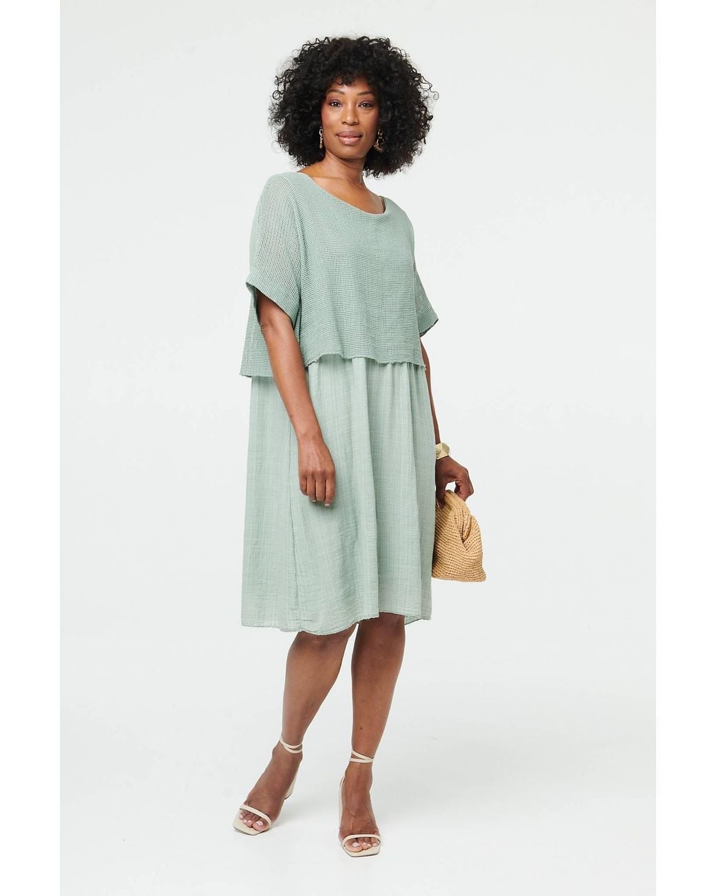 Izabel London Green Polka Dot Print 3/4 Sleeve Relaxed Shirt
