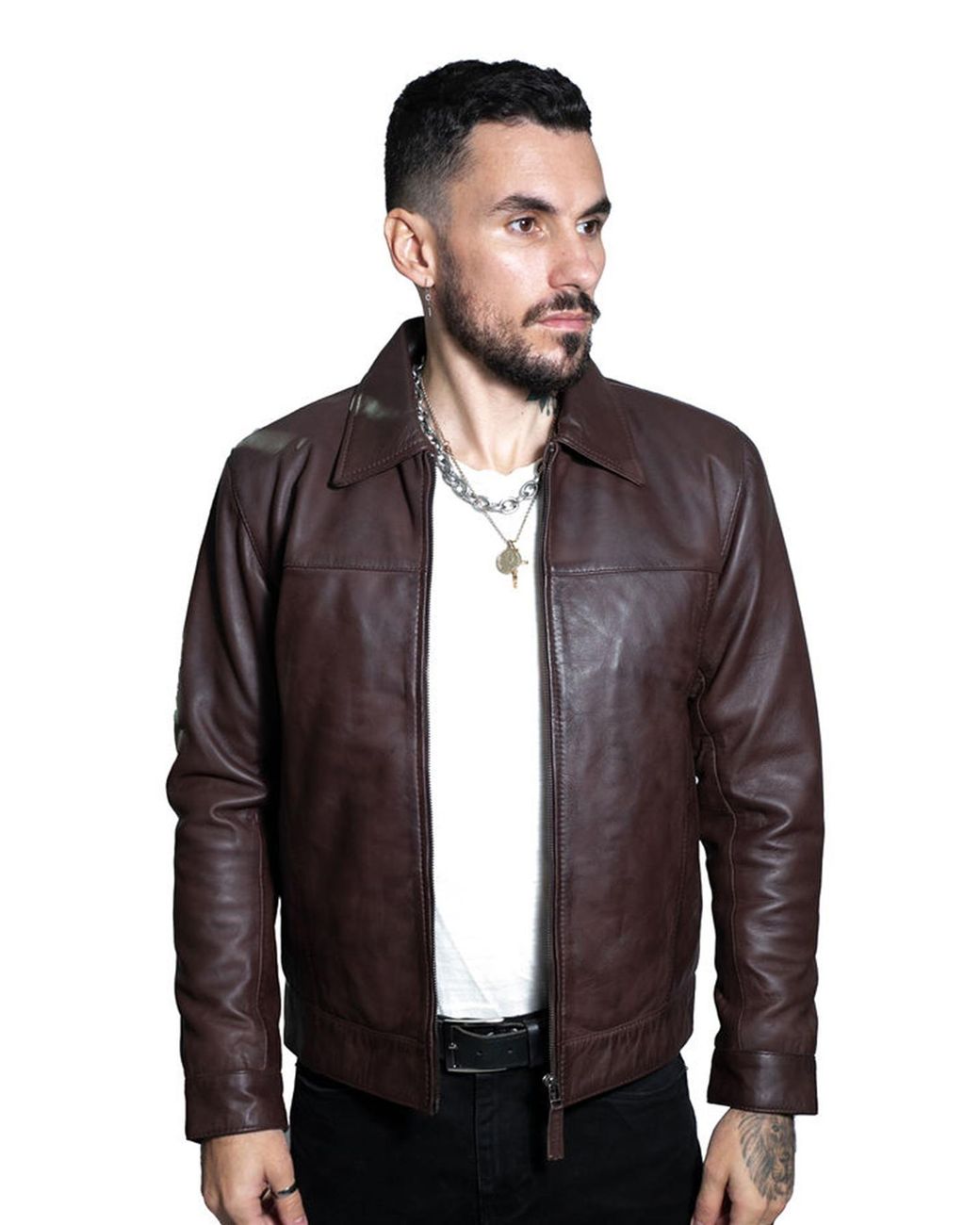 Infinity Leather Brown Harrington Jacket-Shanghai for men