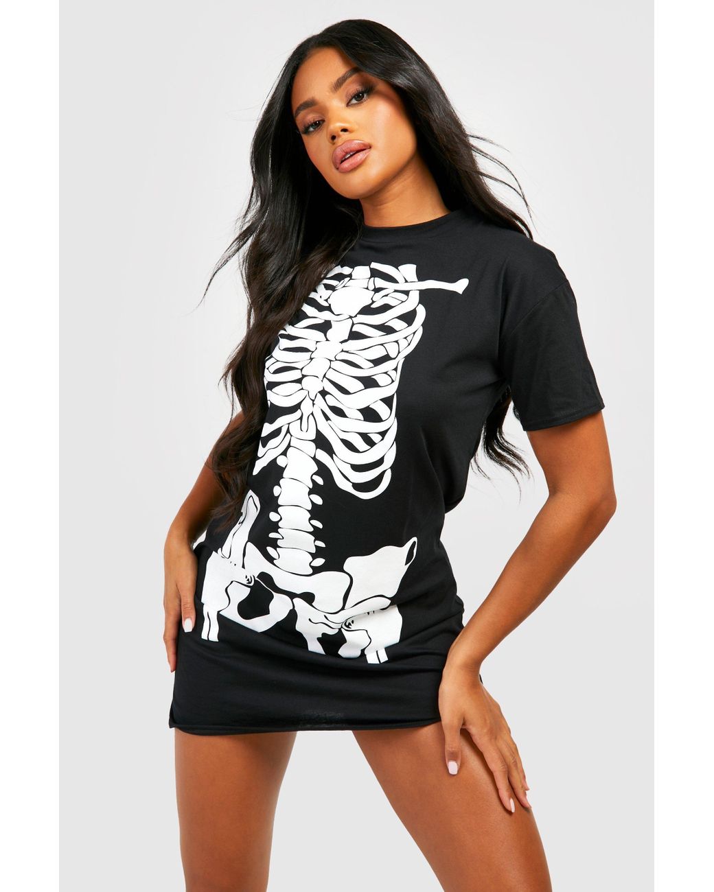 Boohoo Halloween Skeleton Print T-Shirt Dress in Black Lyst UK