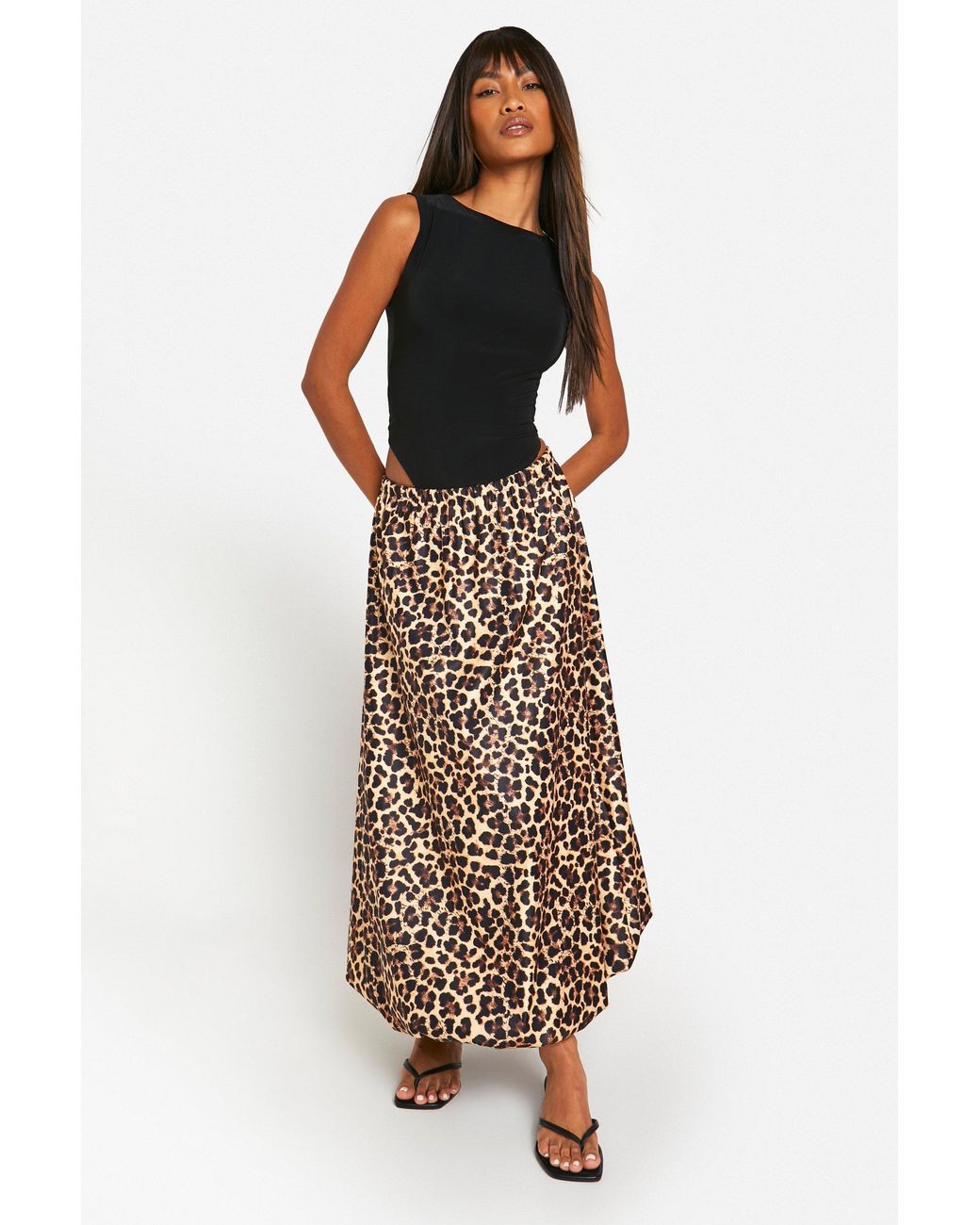 Boohoo Multicolor Leopard Puff Ball Maxi Skirt
