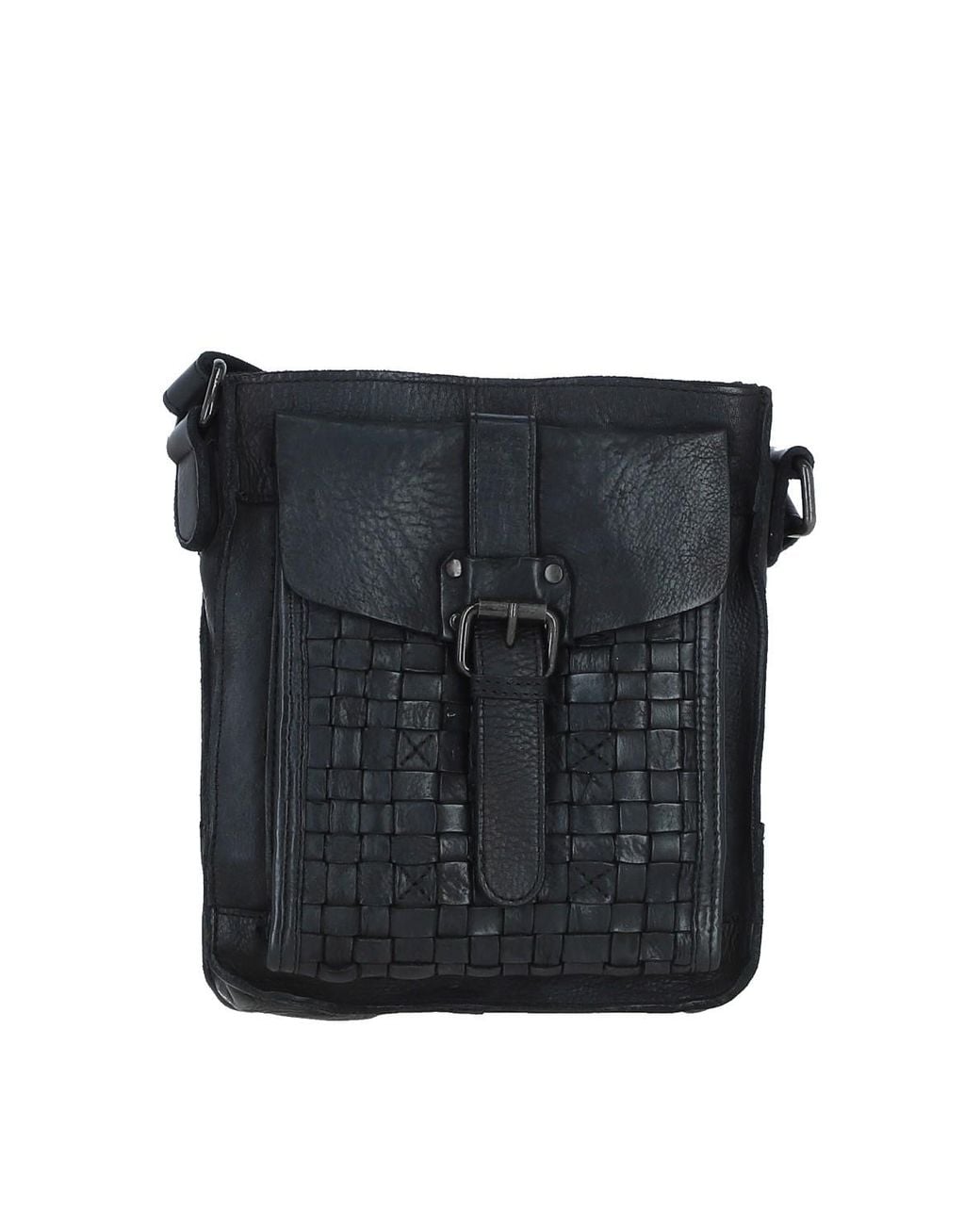 Ashwood Leather Black 'Tramonto' Vintage Woven Crossbody Bag