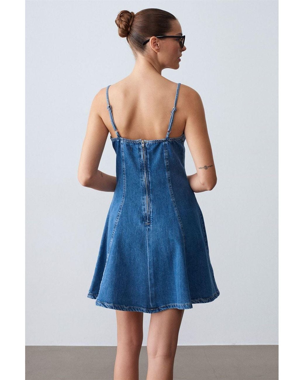Dilvin Blue Sleeveless A-Line Mini Denim Dress