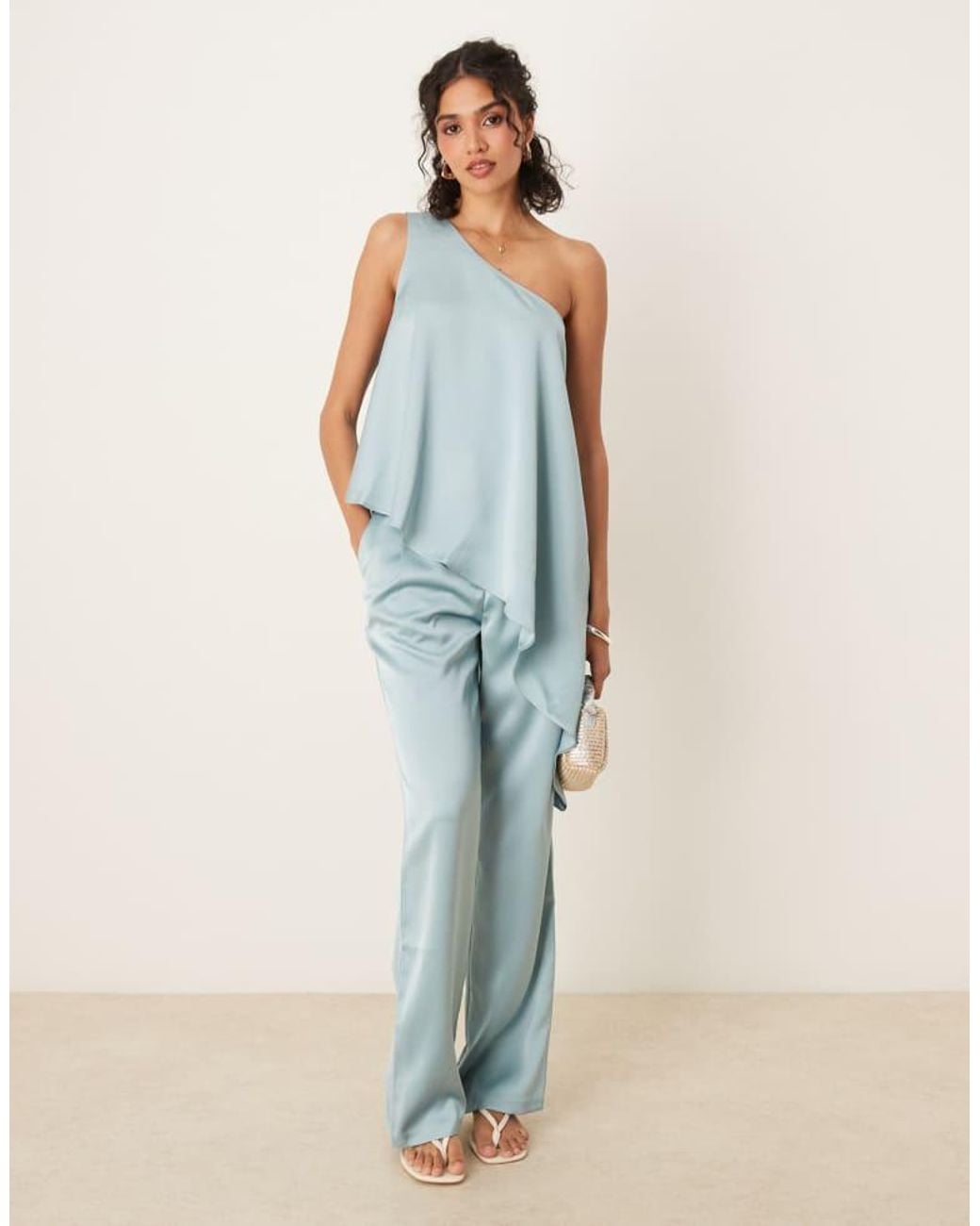 ASOS Blue Tailored One Shoulder Drape Top Co-Ord
