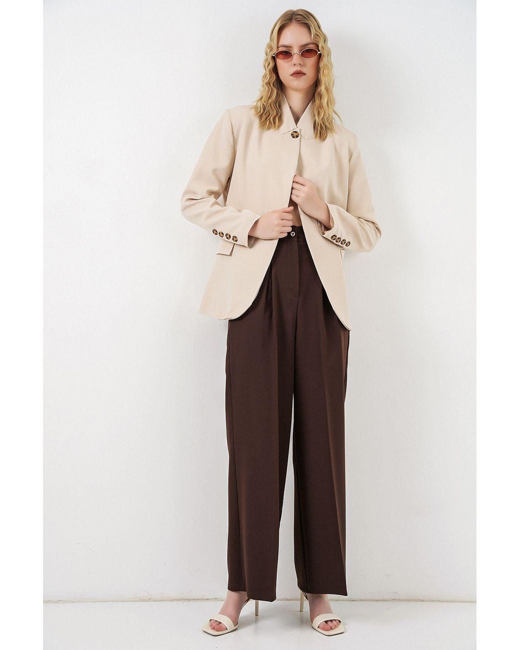 Bigdart Natural Oversized Shawl Collar Blazer