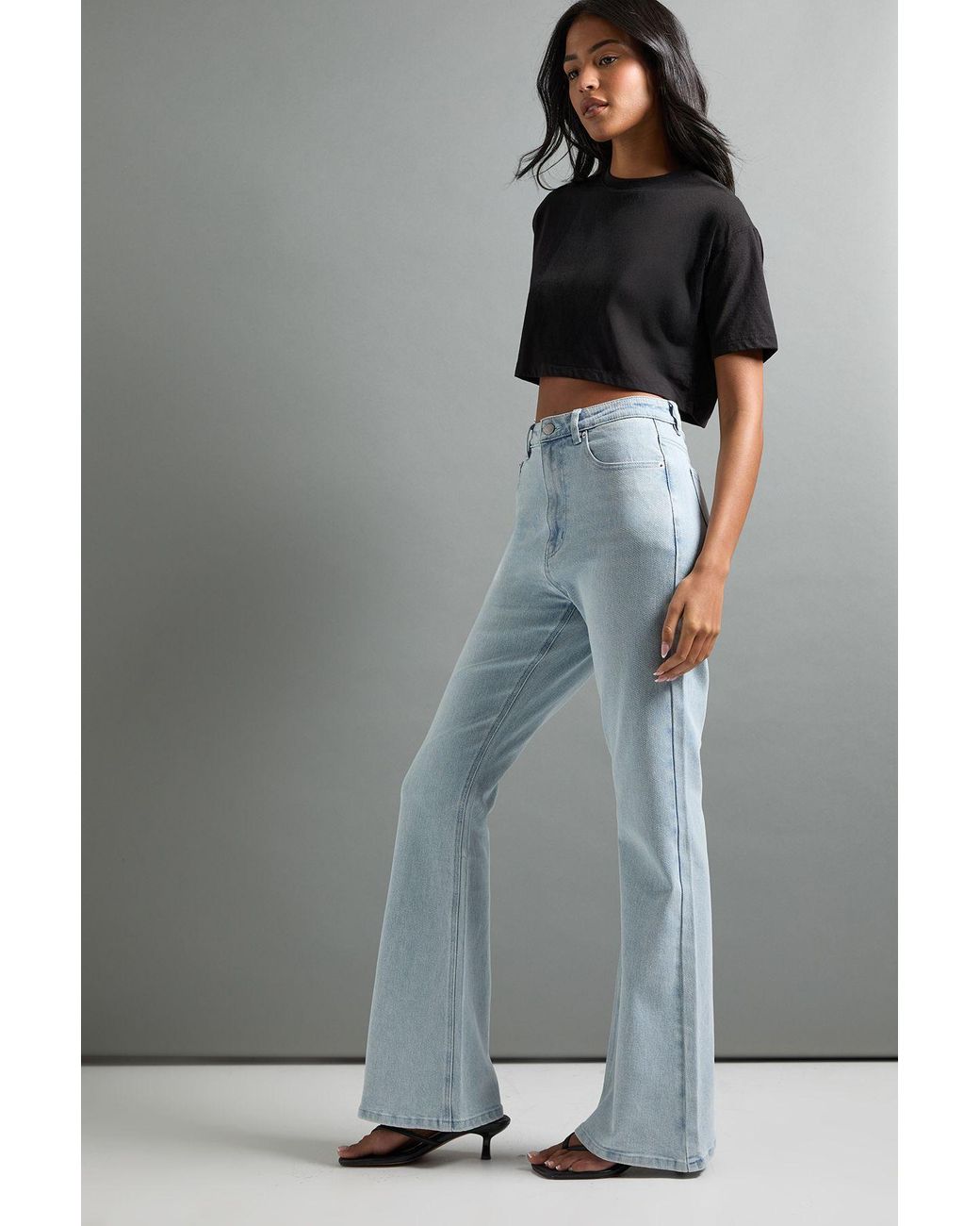 Boohoo Gray The Tall High Waist Flare Jean