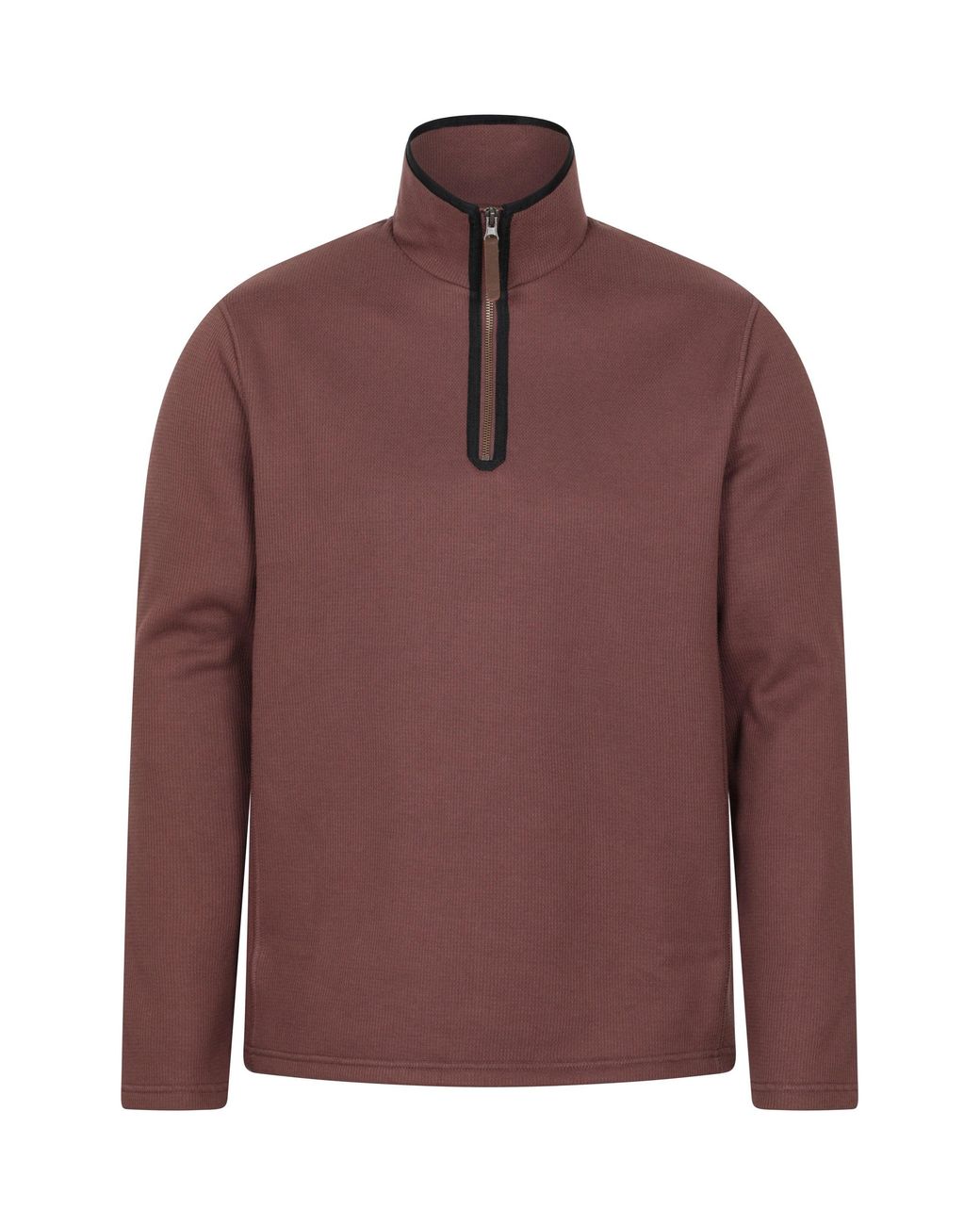 Mountain Warehouse Brown 'Beta Contrast' Fleece Top Zip Neck Comfy Casual Midlayer for men