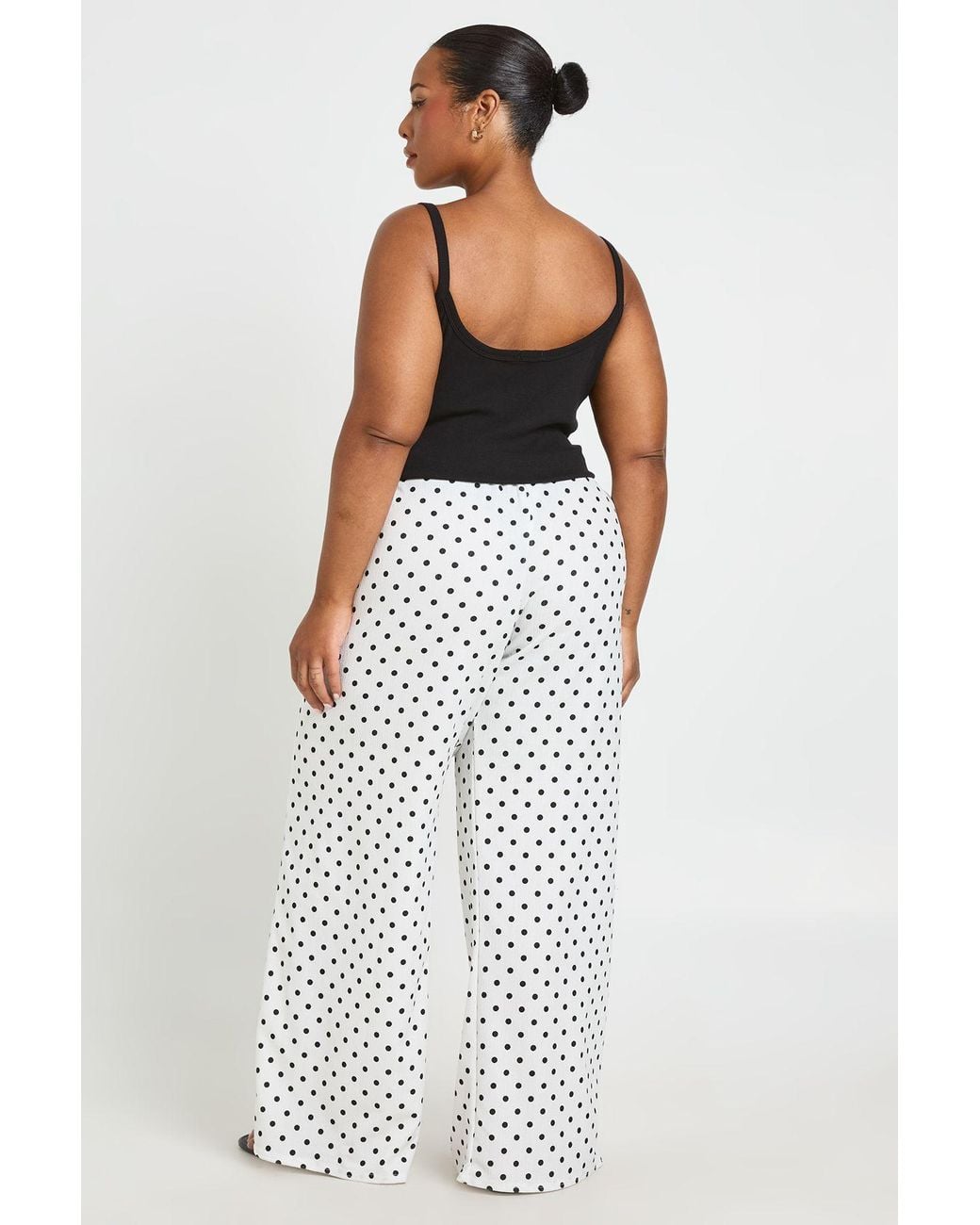 Boohoo White Plus Textured Polka Dot Jersey Wide Leg Trouser