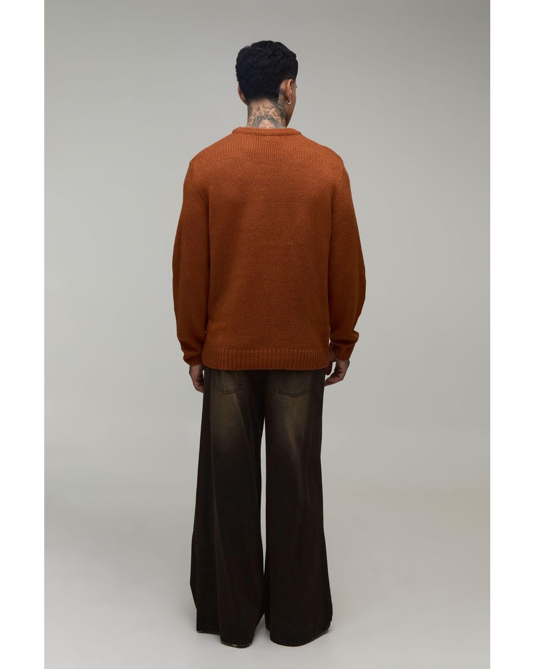 BoohooMAN Brown Tall Relaxed Fit Brushed Knitted Jumper for men