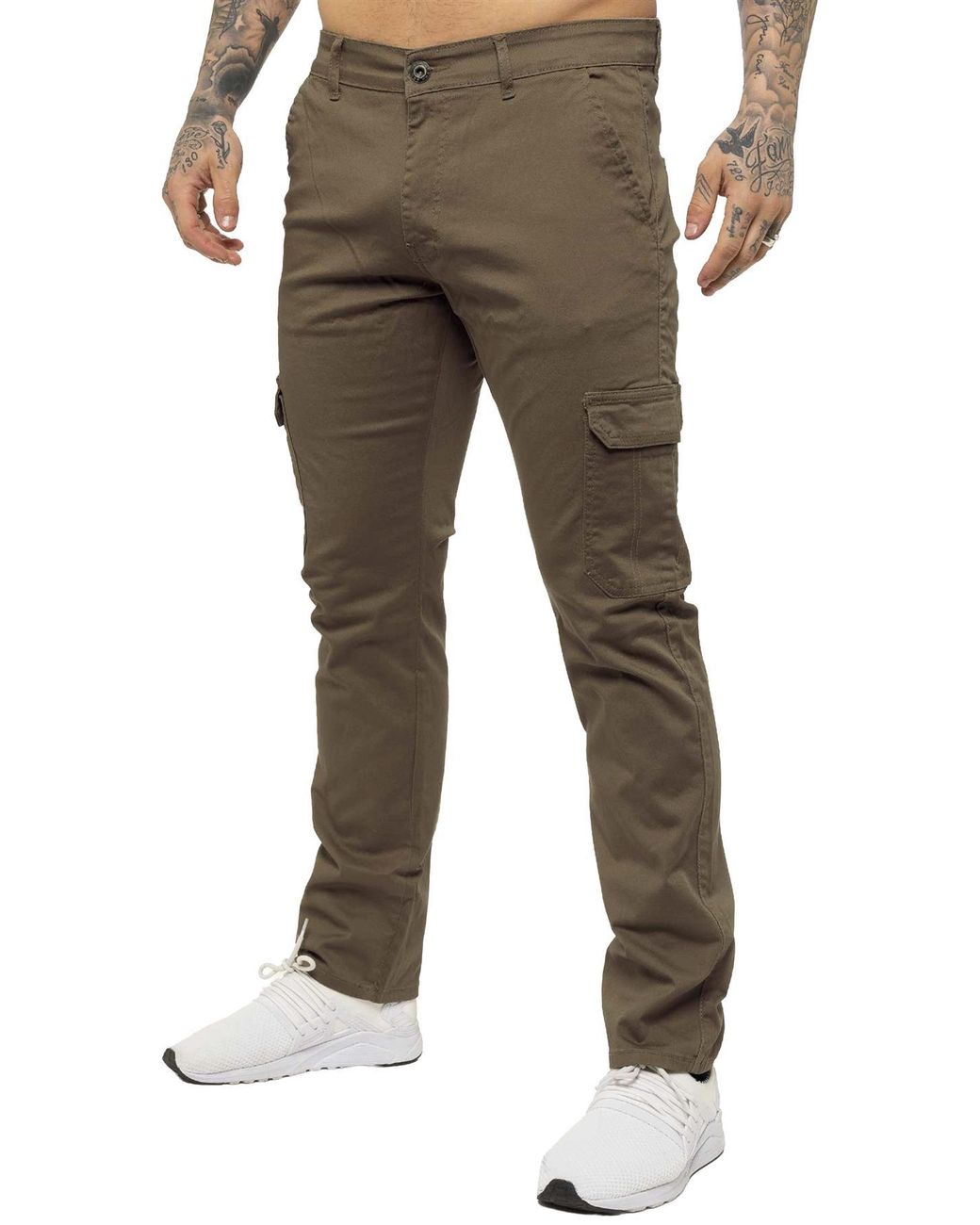Enzo Brown Cargo Combat Chinos for men