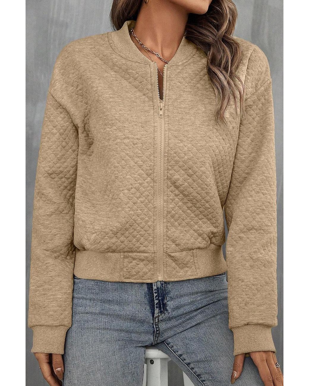 Azura Exchange Natural Quilted Zipup Jacket