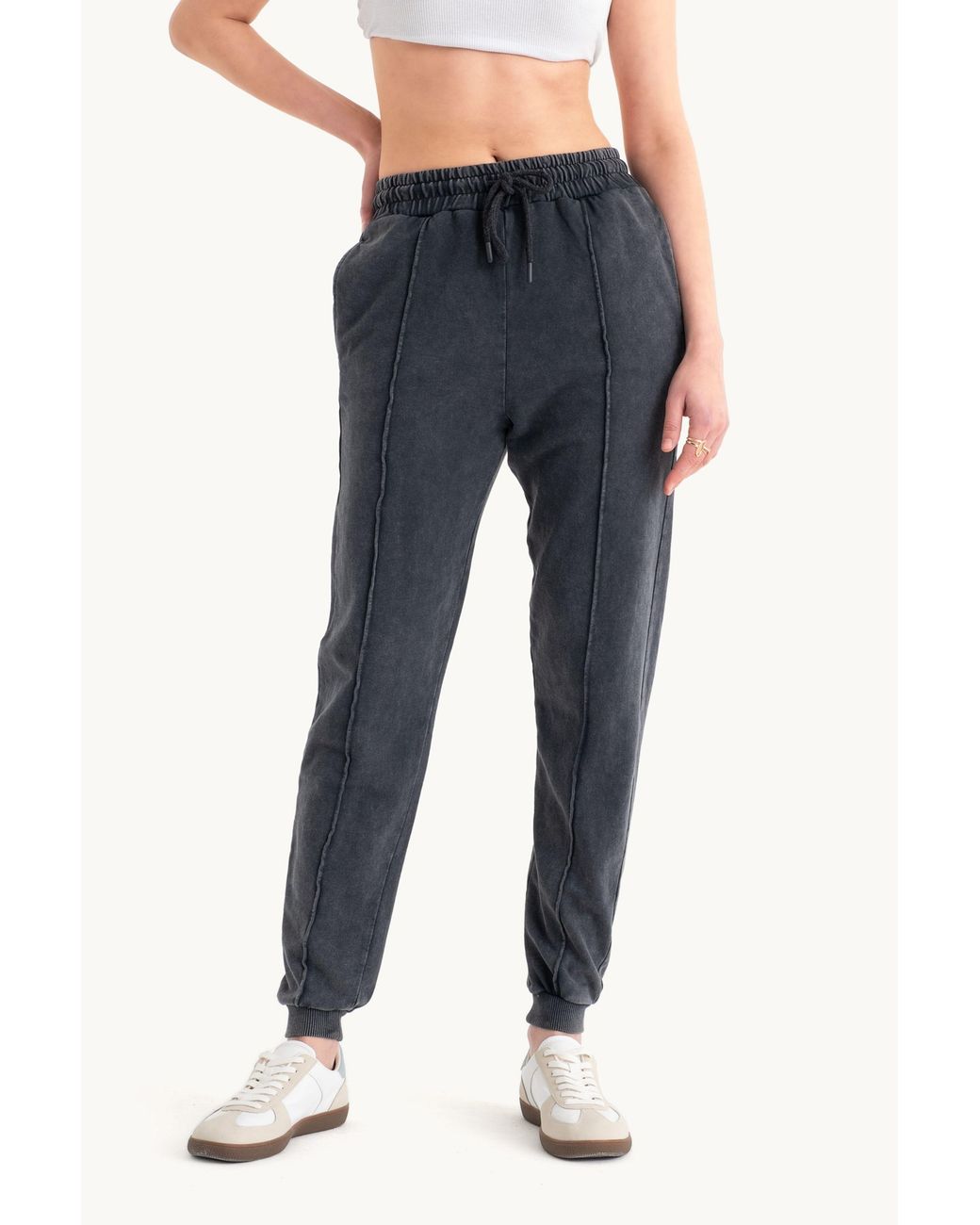 Hiccup Blue Mid Rise Elastic Waist Pocket Straight Leg Joggers
