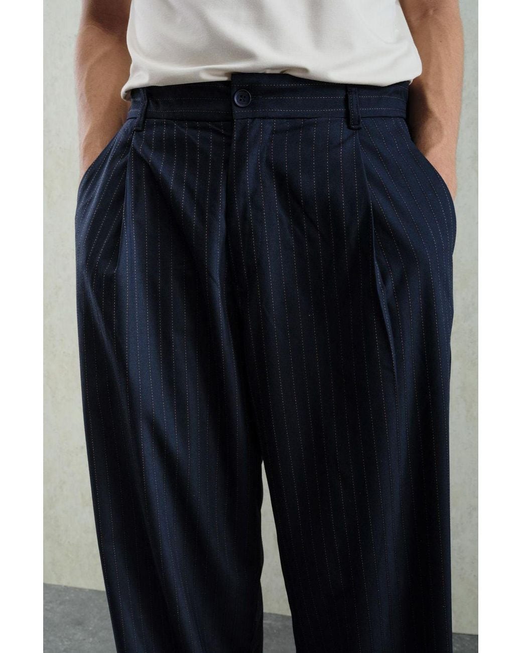Giesto Gray Pleated Striped Gabardine Pants for men