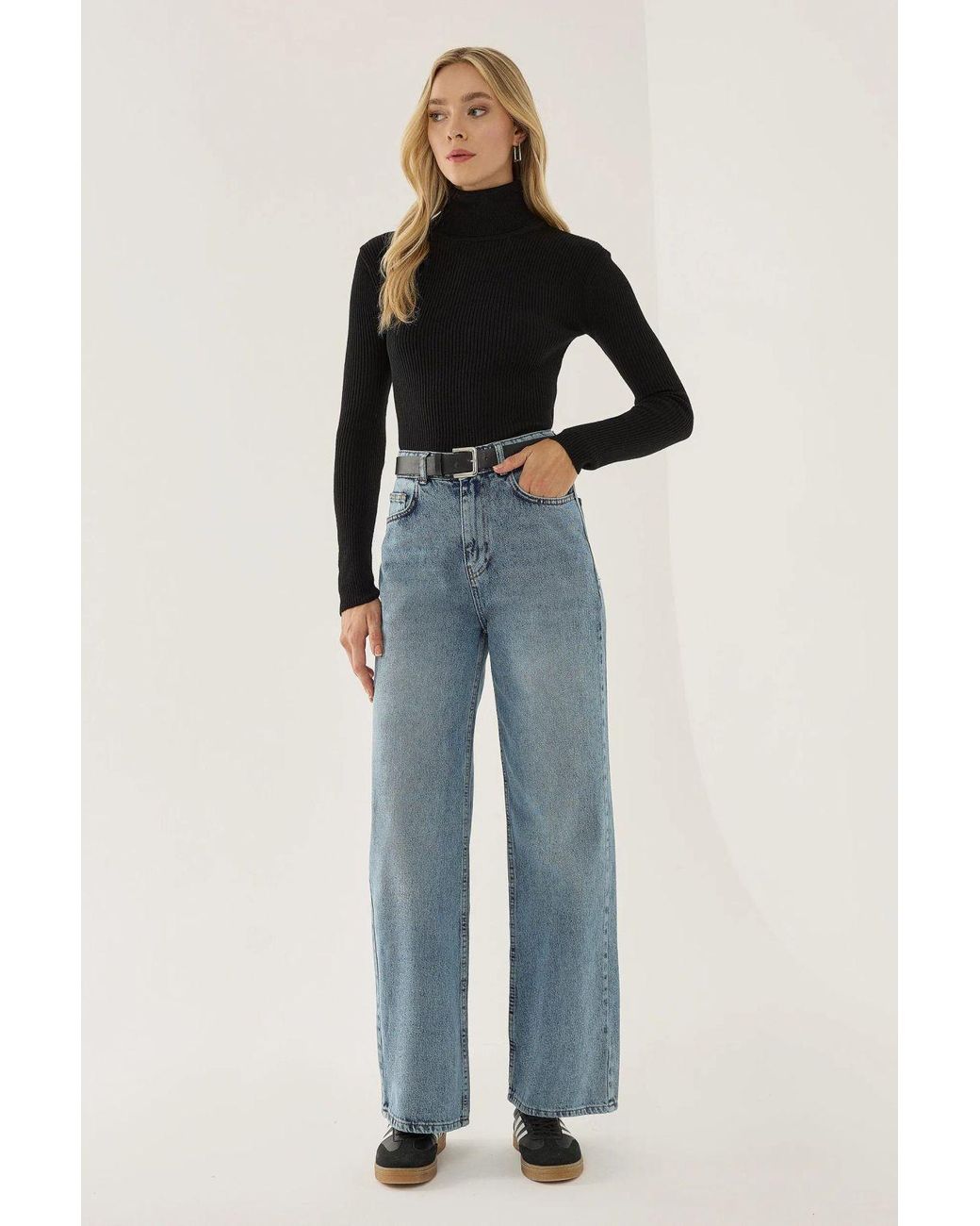 Hiccup Blue Washed Efecet Wide Leg Jeans