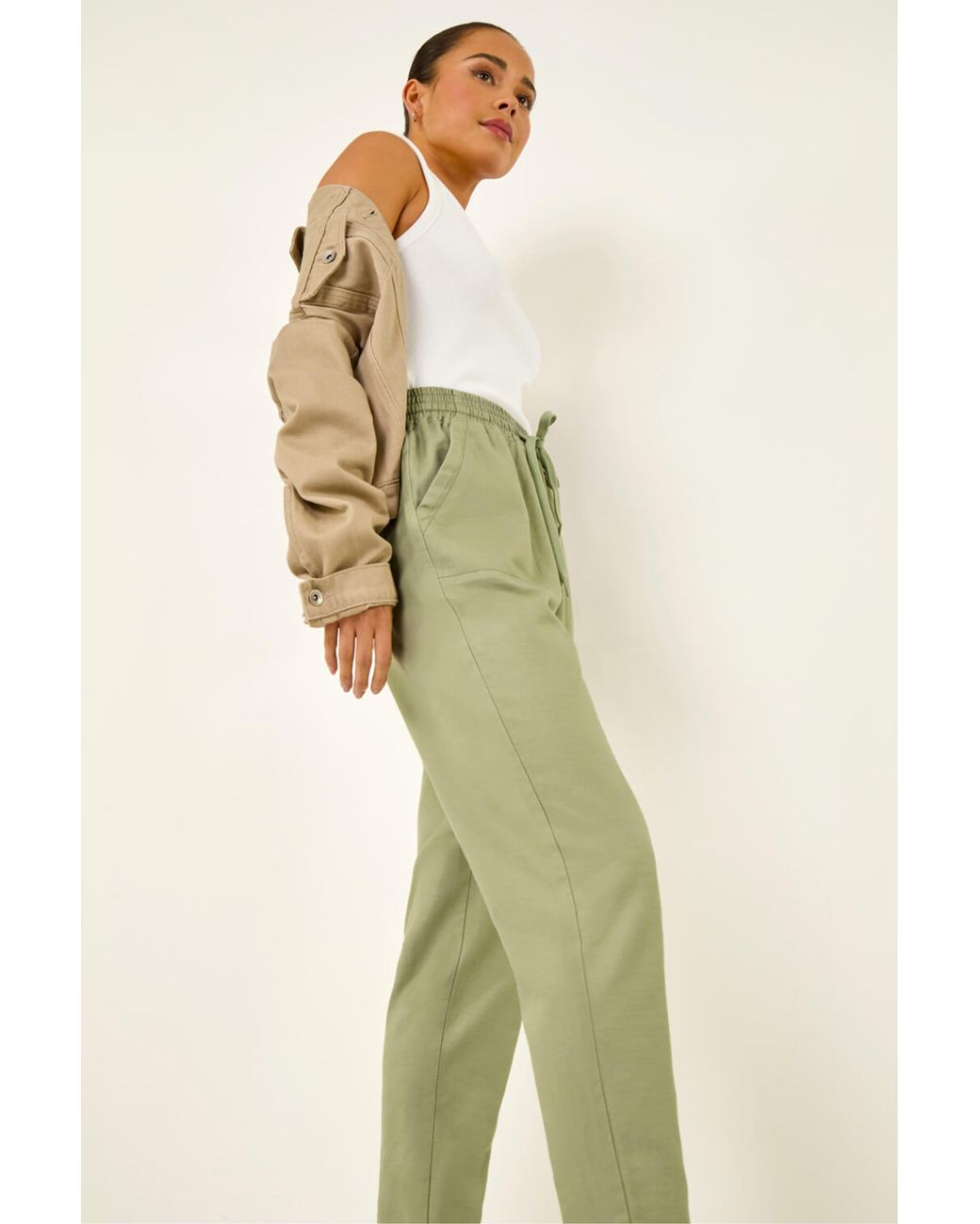 Roman Green Petite Elasticated Waist Trouser